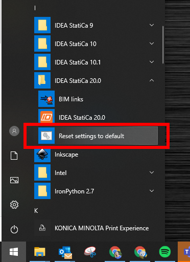 Reset settings to default