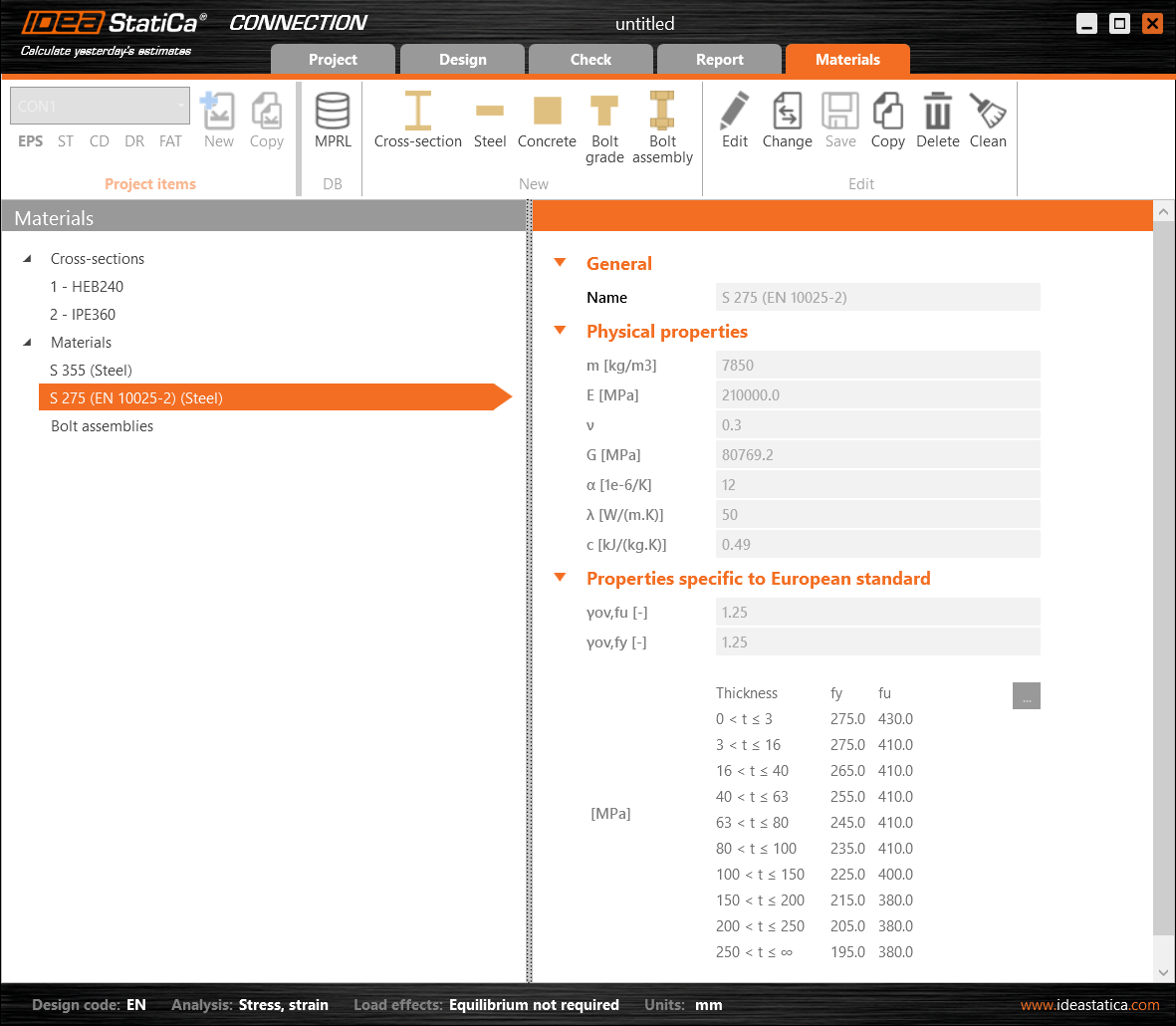 European steels according to product sheets
