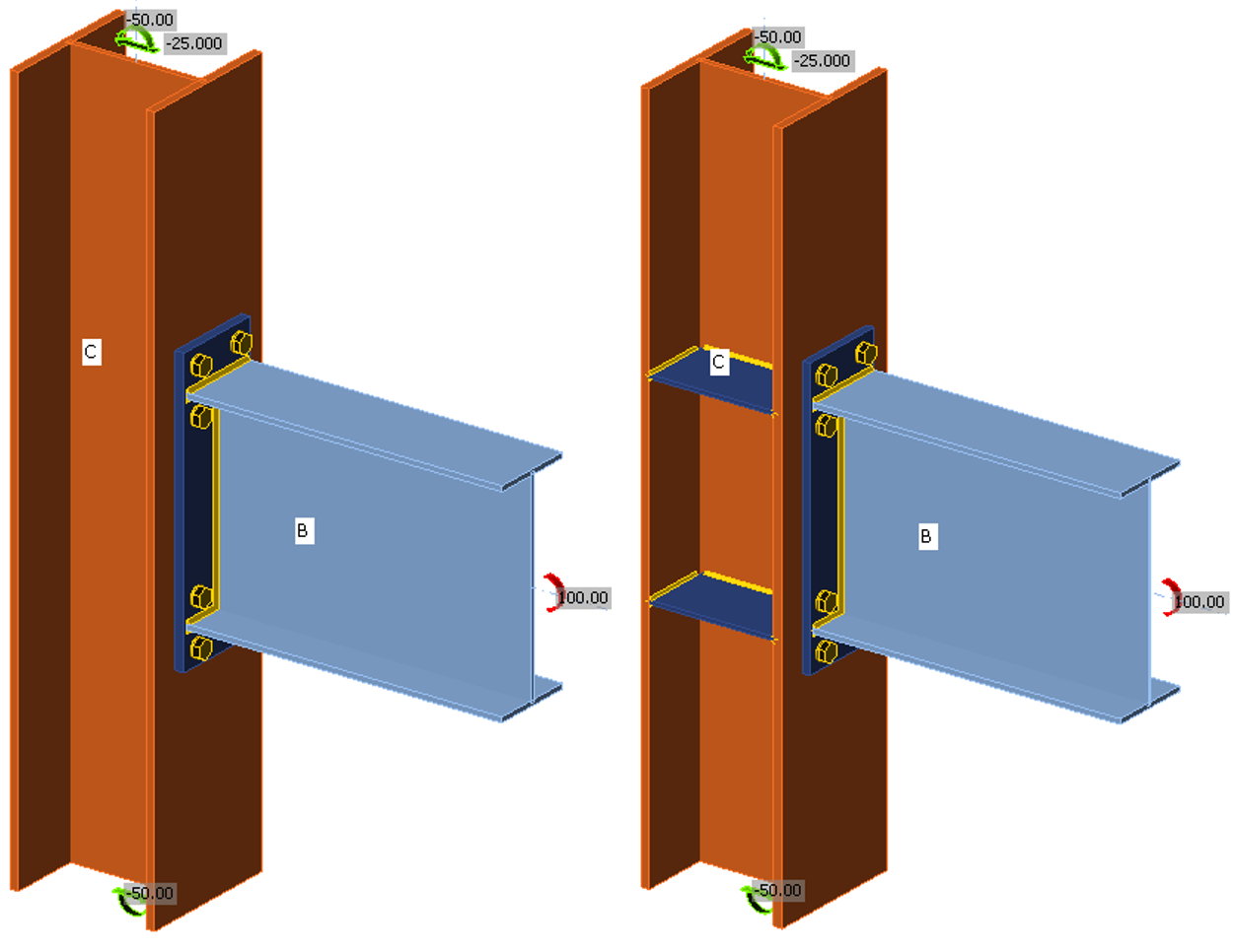 Extended end-plate moment connections modeled in IDEA StatiCa