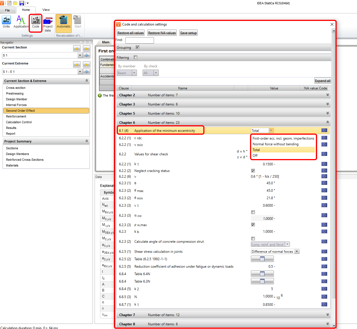 Here you can select how to define the minimum eccentricity according to Eurocode