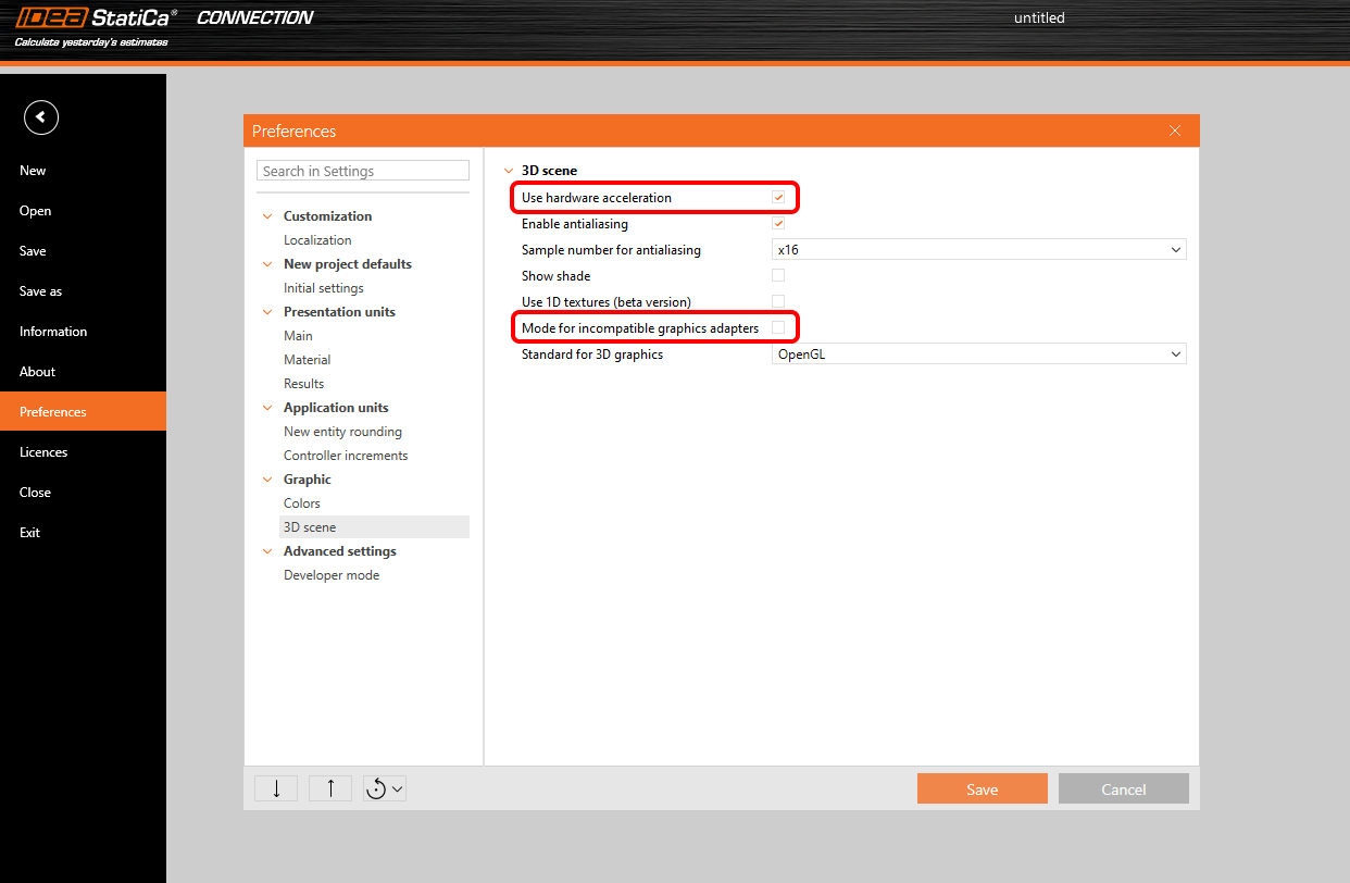 Set the preferences of 3D presentation