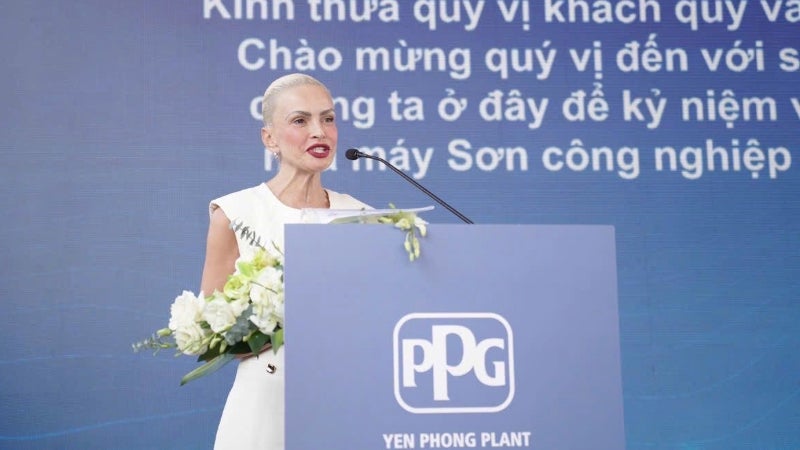 Irene Tasi, PPG senior vice president, Industrial Coatings, speaking at the opening ceremony in Vietnam.