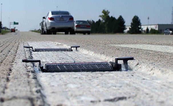 Raised pavement markers on a roadway