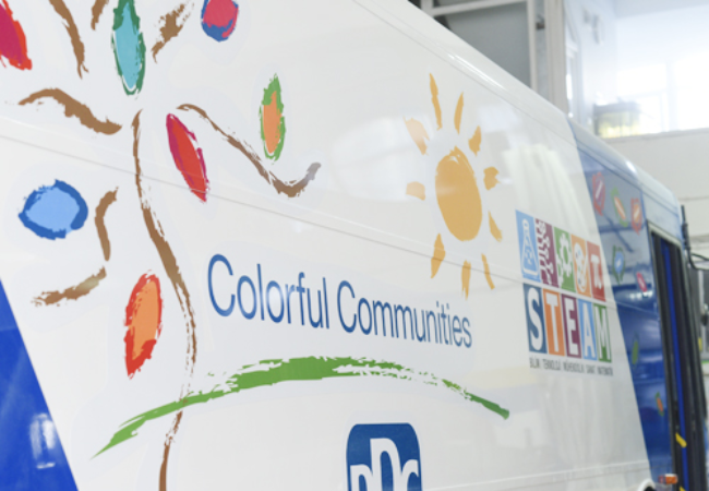 side of ppg paints colorful communities truck 