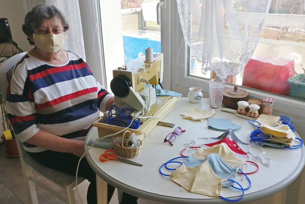 Woman in Czech-Republic volunteering to sew covid masks 