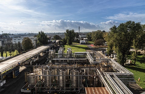 View of PPG plant containing pipework and buildings