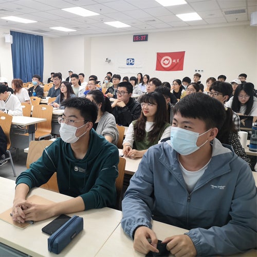 classroom of students listening