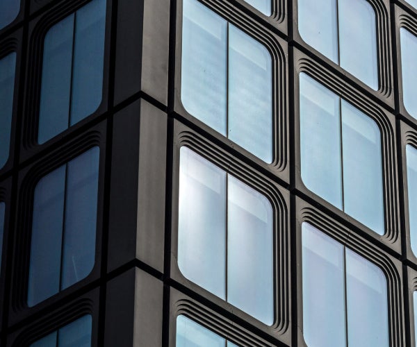 Close up focus of windows in the Hudson building