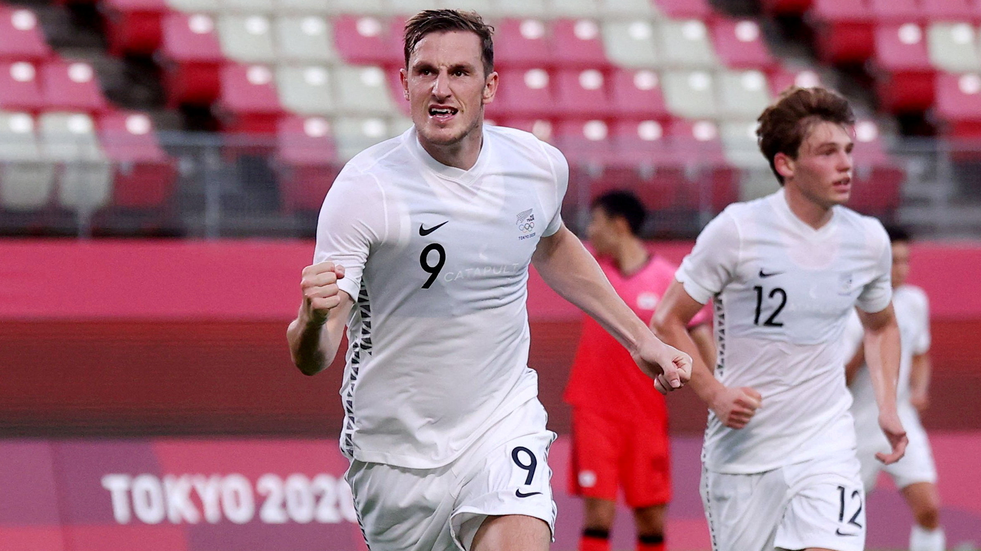 FILE PHOTO: Tokyo 2020 Olympics - Soccer Football - Men - Group B - New Zealand v South Korea - Ibaraki Kashima Stadium, Ibaraki, Japan - July 22, 2021. Chris Wood of New Zealand celebrates scoring their first goal REUTERS/Henry Romero/File Photo