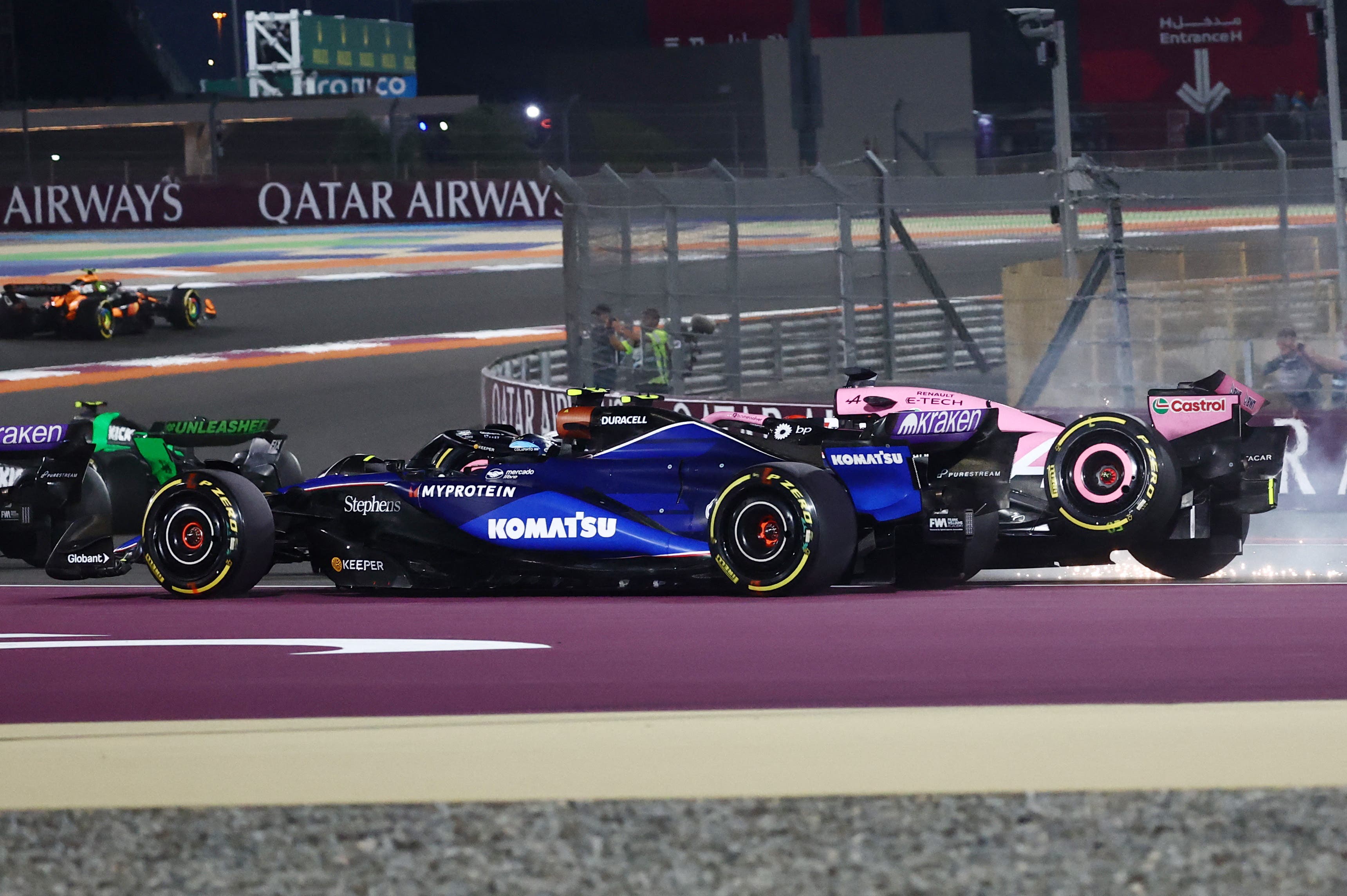 Alpine's Esteban Ocon and Williams' Franco Colapinto crashing out of the race