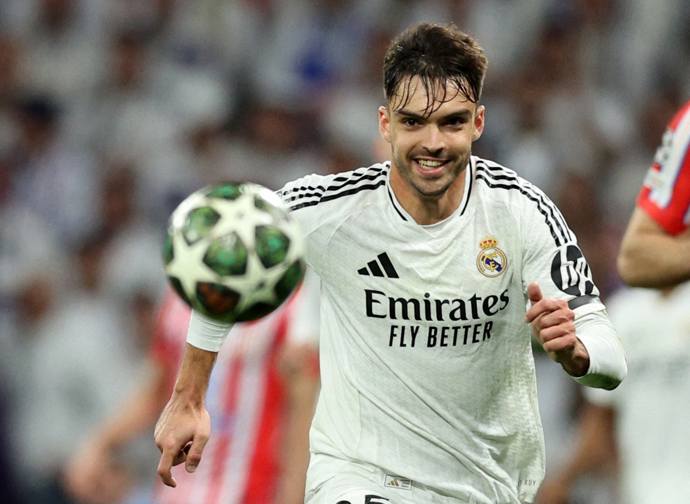 Raúl Asencio during a UEFA Champions League match with Real Madrid.