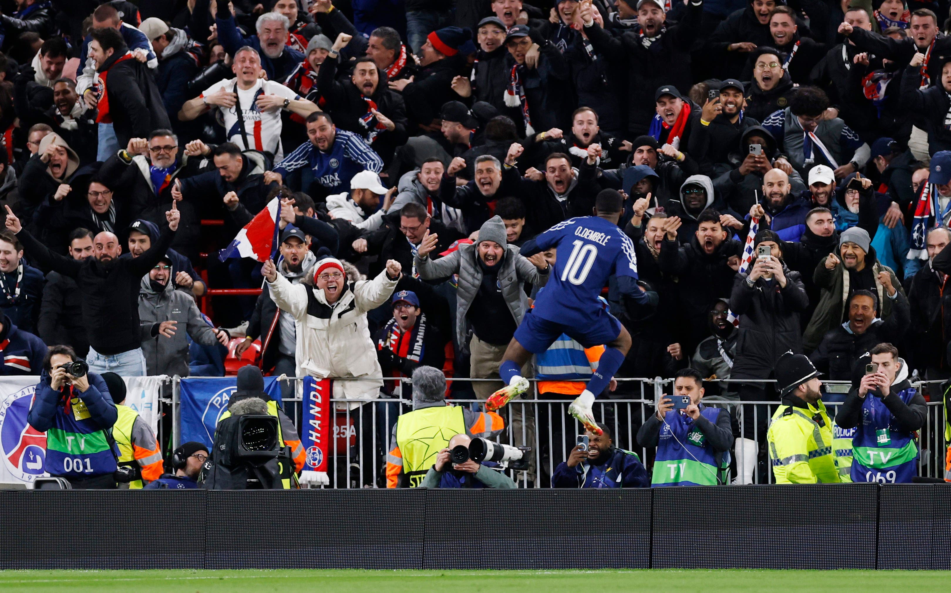 Paris St Germain's Ousmane Dembele celebrates scoring their first goal