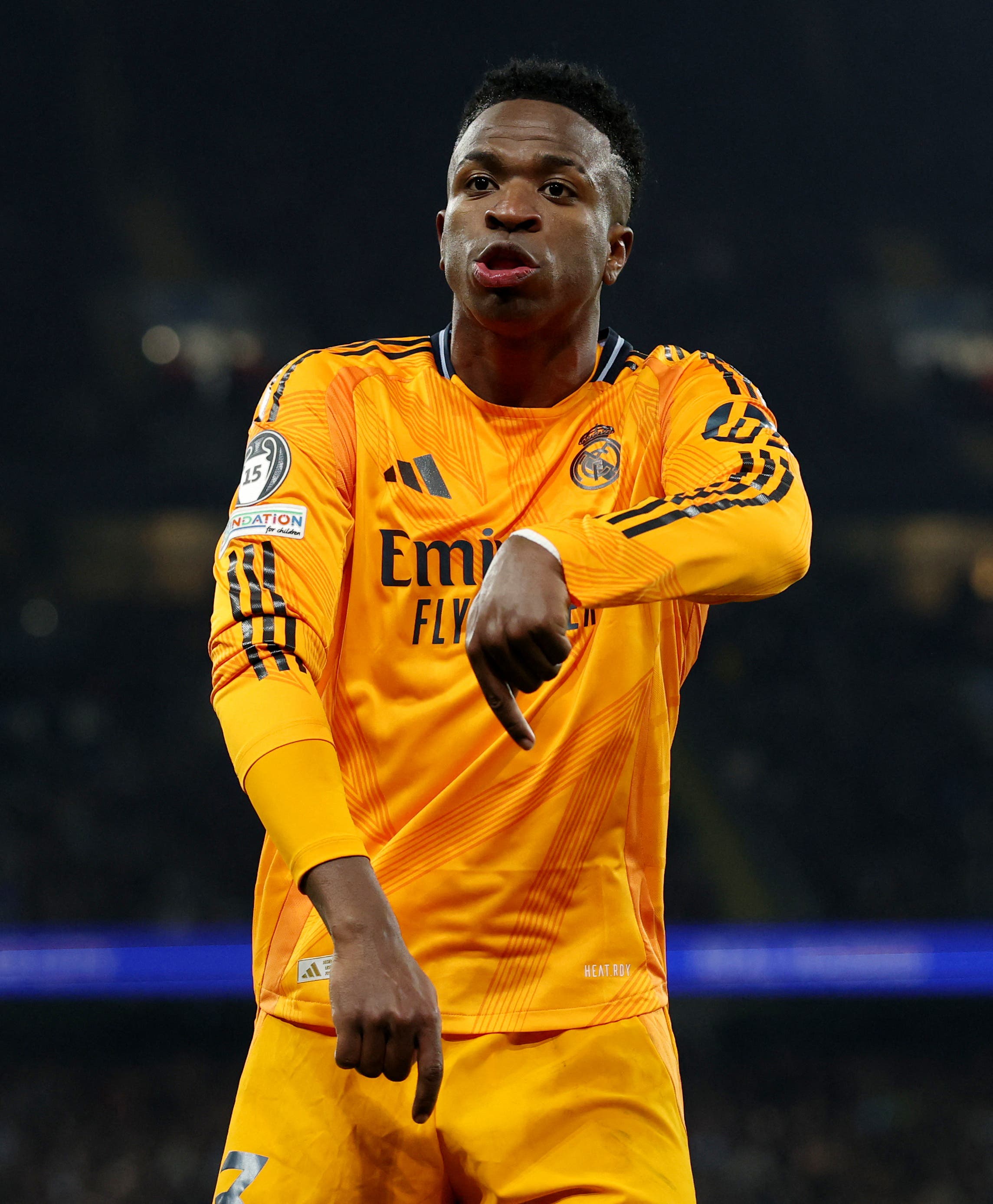 Real Madrid's Vinicius Junior celebrates their second goal scored by Real Madrid's Brahim Diaz 