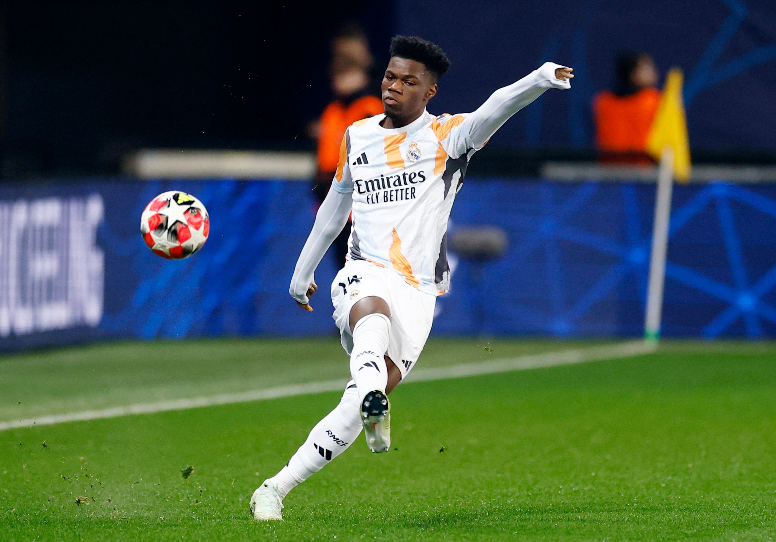 Real Madrid's Aurelien Tchouameni during the warm up before the match