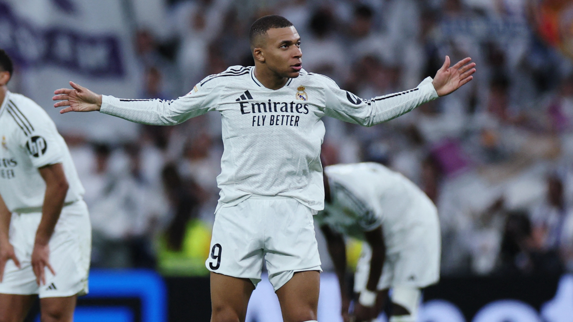 Kylian Mbappé playing for Real Madrid.