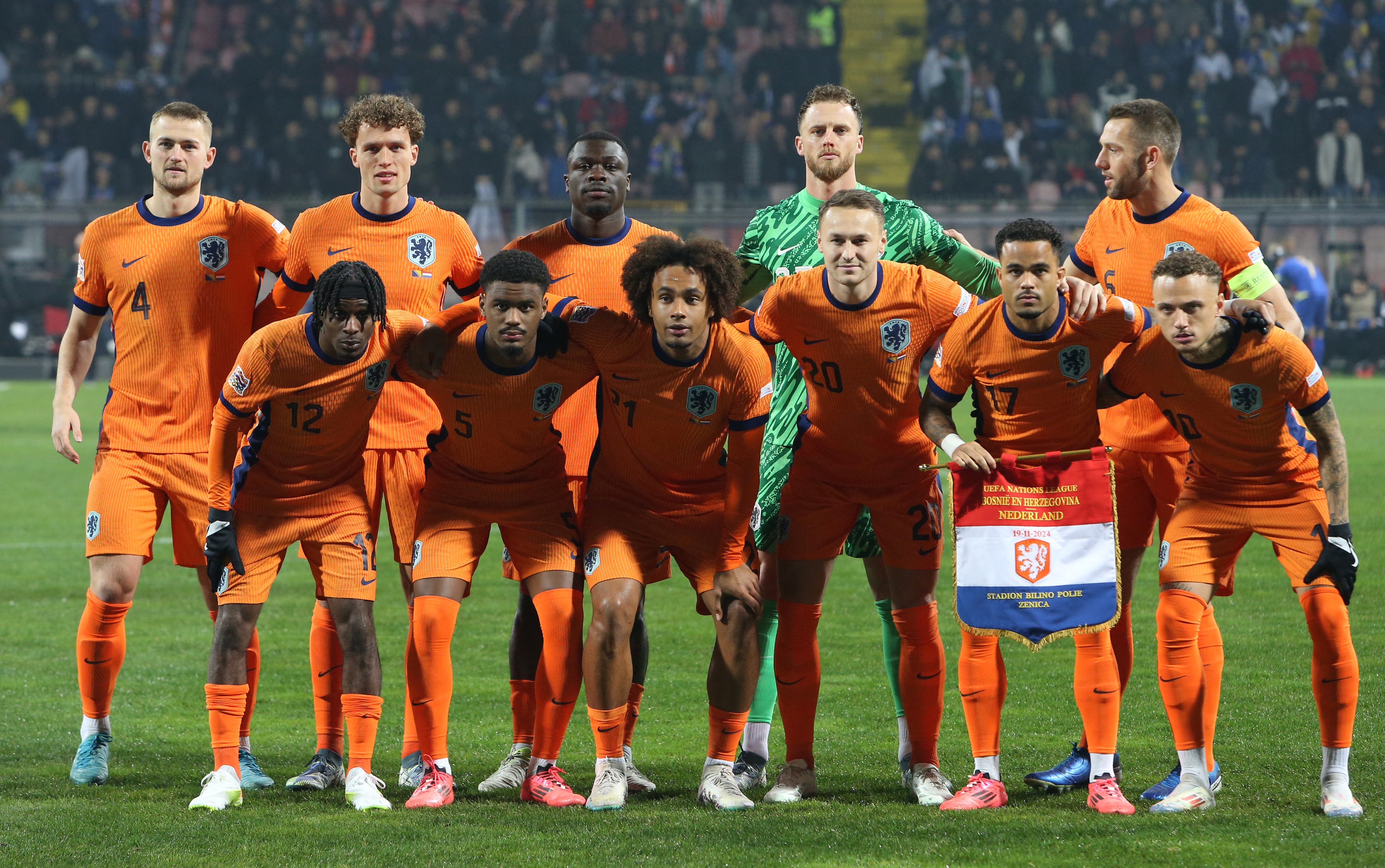 Soccer Football - UEFA Nations League - Group Stage - Bosnia and Herzegovina v Netherlands - Bilino Polje Stadium, Zenica, Bosnia and Herzegovina - November 19, 2024 Netherlands players pose for a team group photo before the match REUTERS/Amel Emric