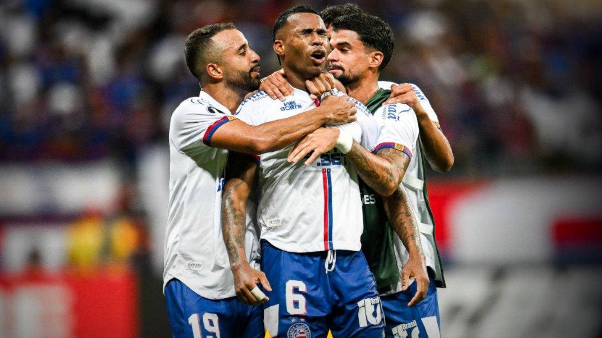 Bahia players celebrate after scoring in the Copa Libertadores