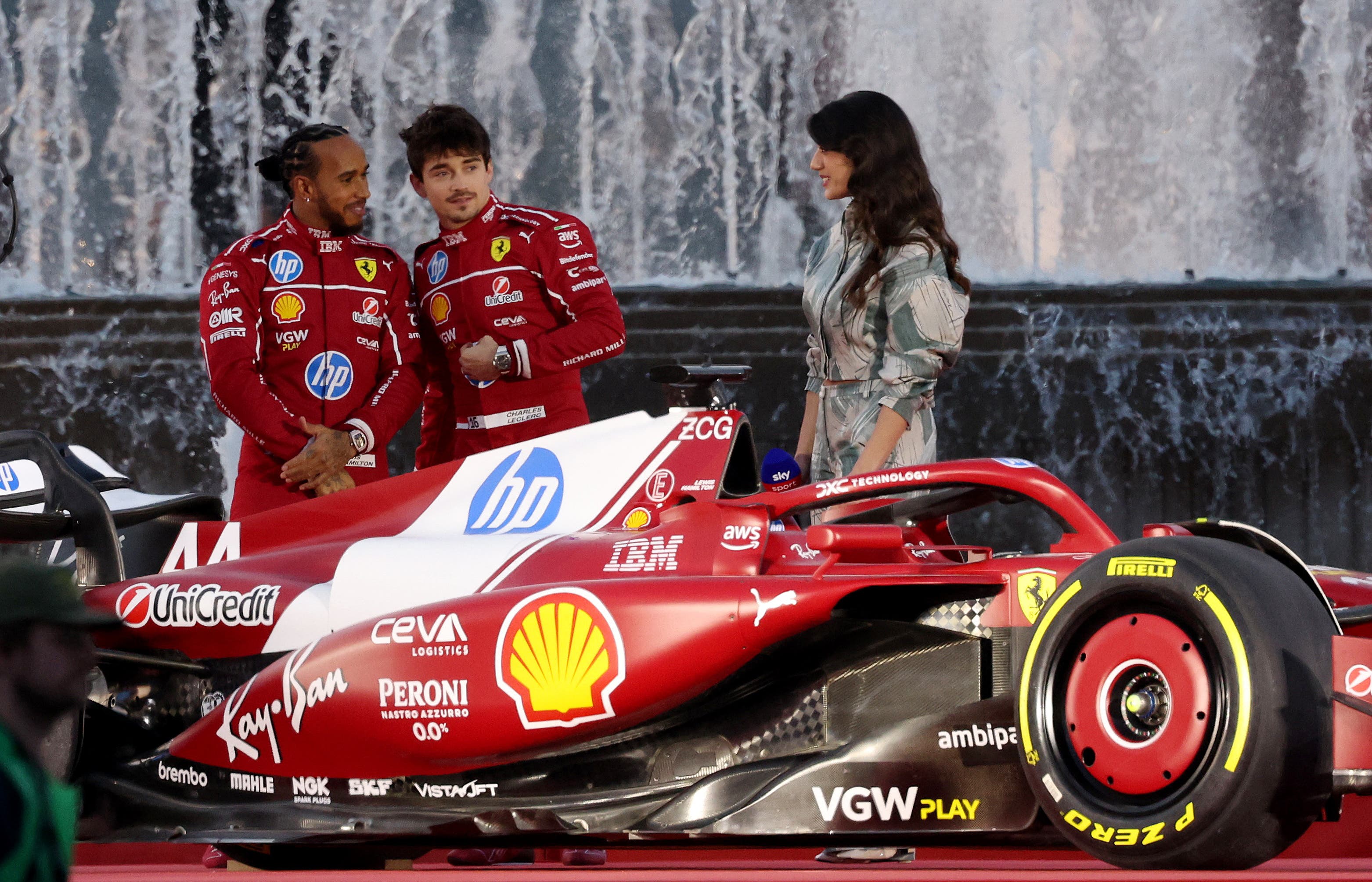 Ferrari presents new driving pairing Lewis Hamilton and Charles Leclerc to the public 