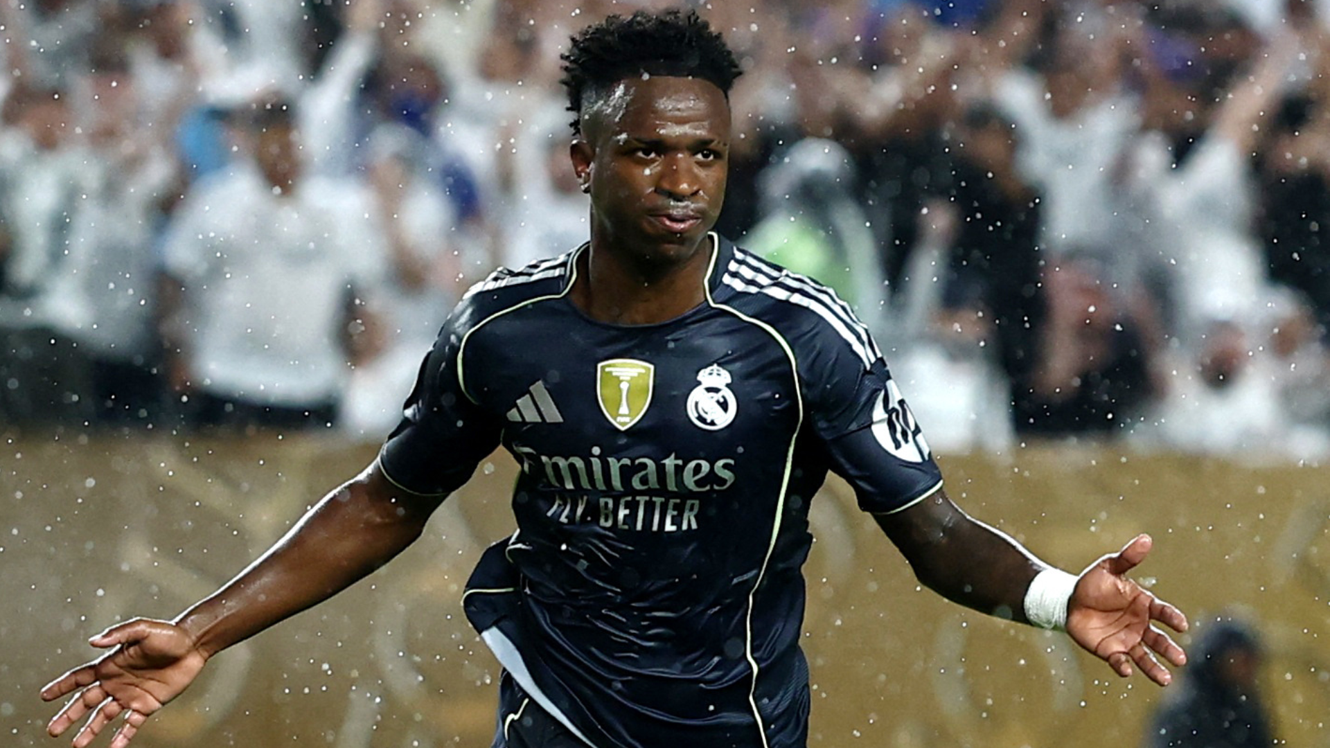 Vinícius Junior celebrates his goal against RB Salzburg in the Club World Cup.