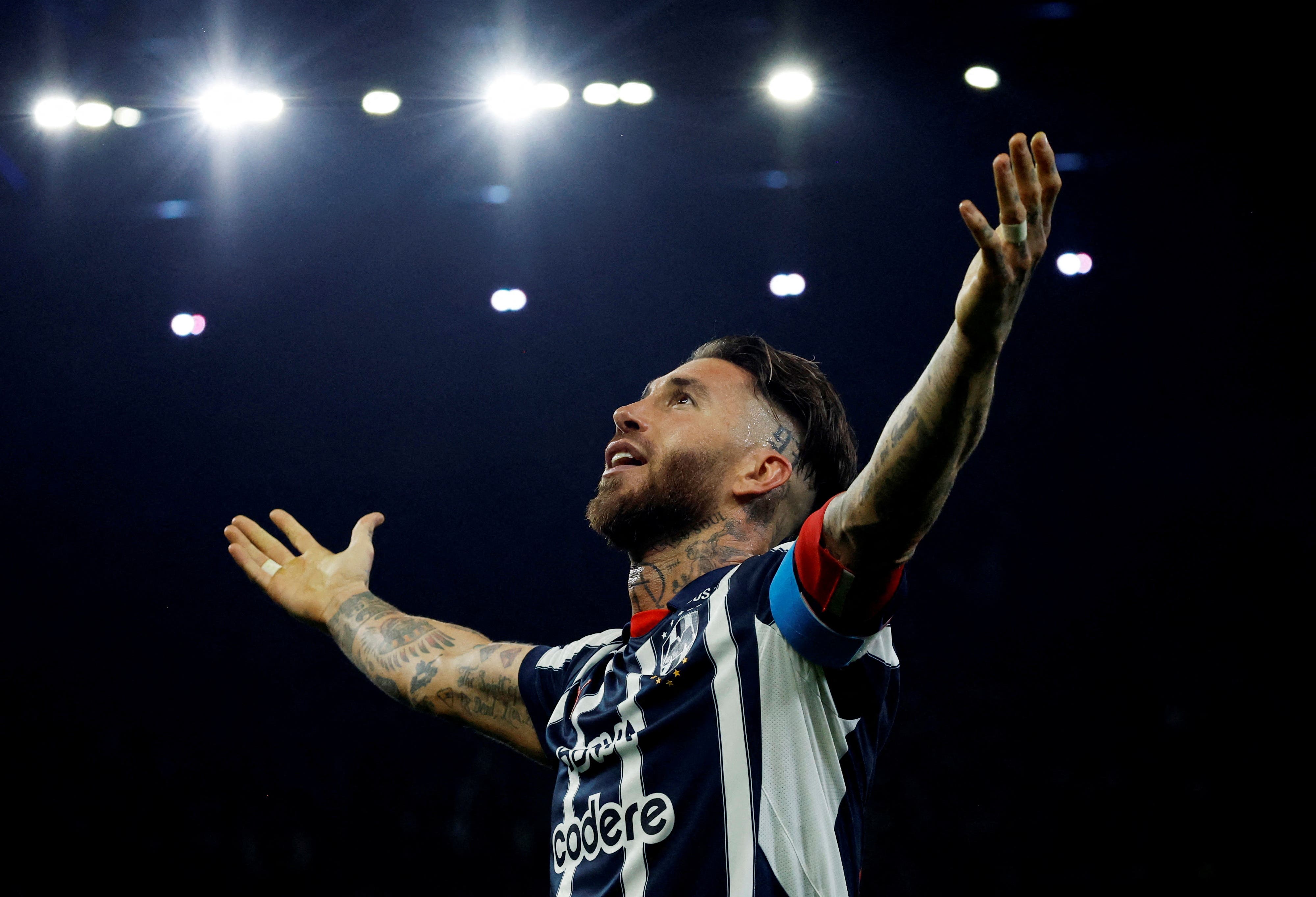 Monterrey's Sergio Ramos celebrates scoring their second goal