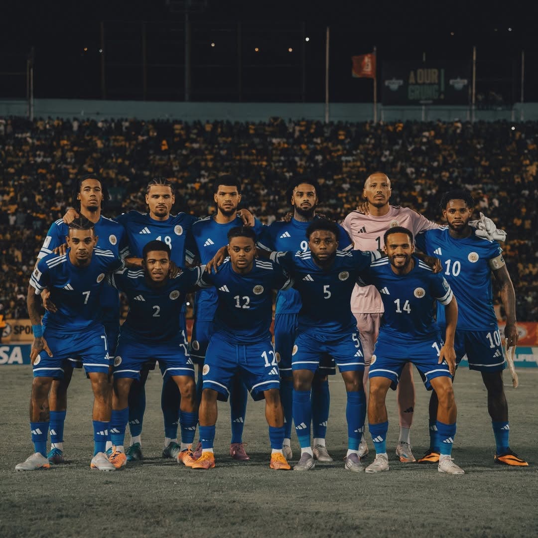 Curaçao national team linesup to the group photo previous to a match.