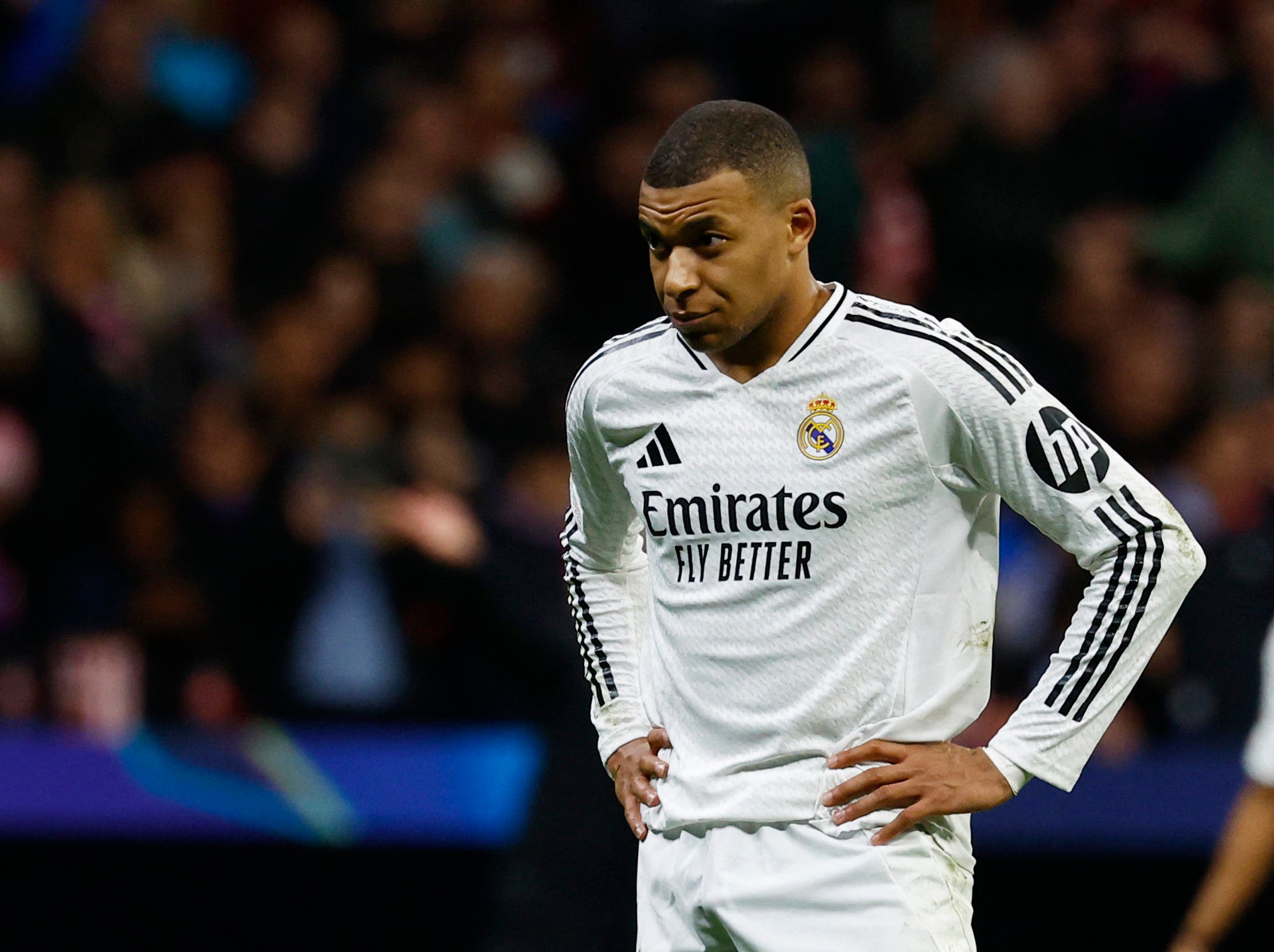 Soccer Football - Champions League - Round of 16 - Second Leg - Atletico Madrid v Real Madrid - Metropolitano, Madrid, Spain - March 12, 2025 Real Madrid's Kylian Mbappe reacts after Vinicius Junior misses a penalty REUTERS/Susana Vera