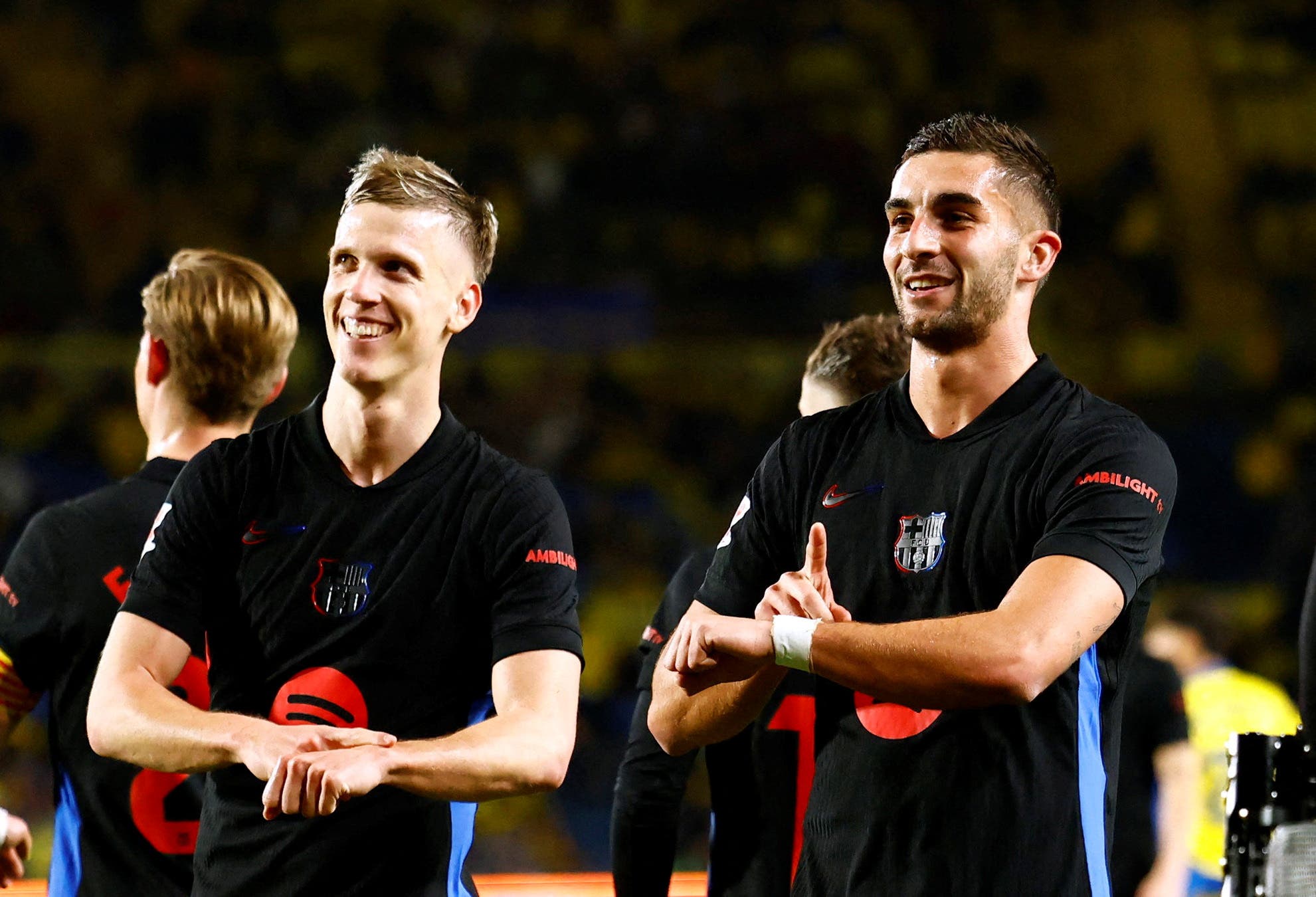  FC Barcelona's Ferran Torres celebrates scoring their second goal with Dani Olmo 