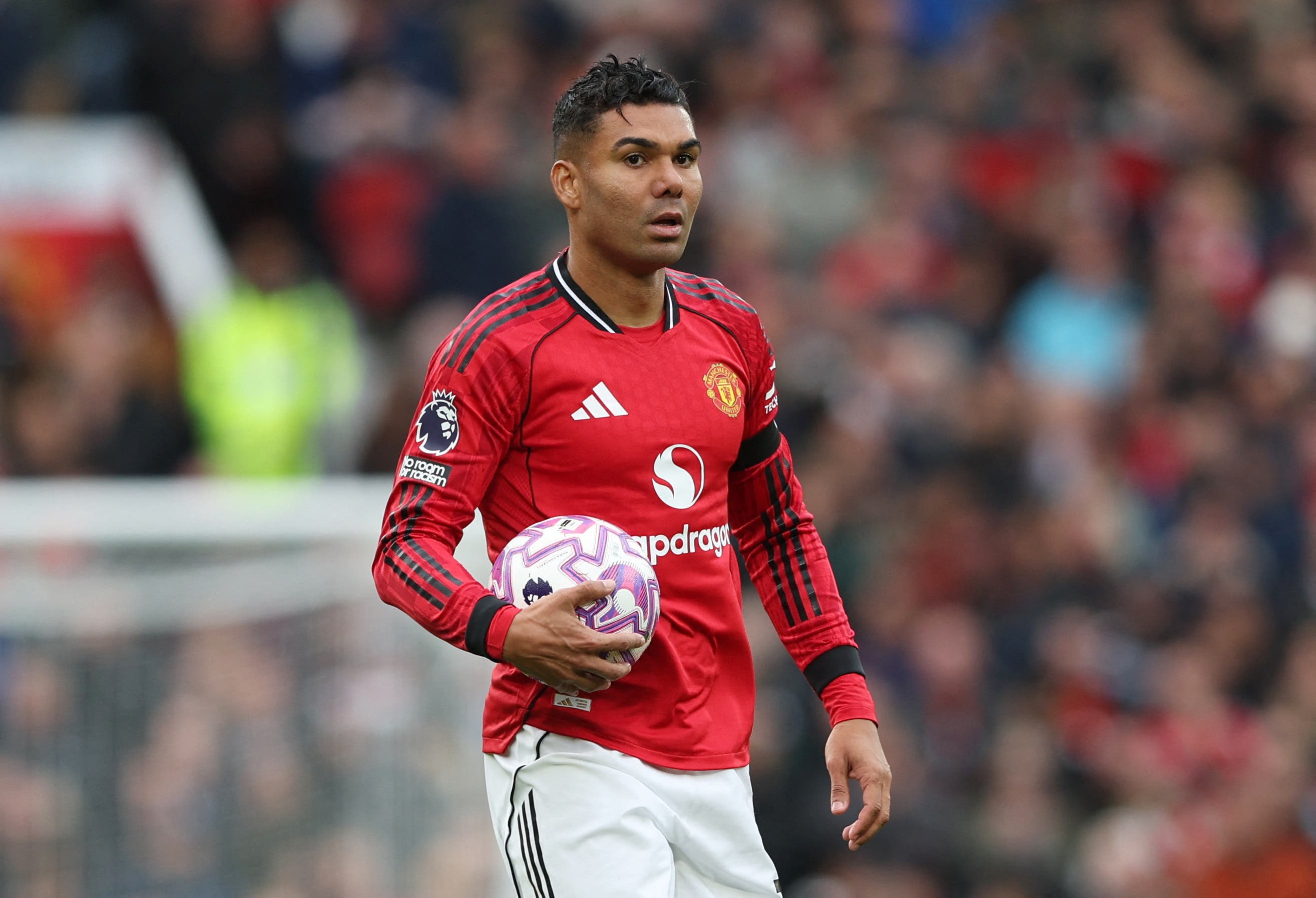 Soccer Football - Premier League - Manchester United v Sunderland - Old Trafford, Manchester, Britain - October 4, 2025 Manchester United's Casemiro reacts REUTERS/Scott Heppell