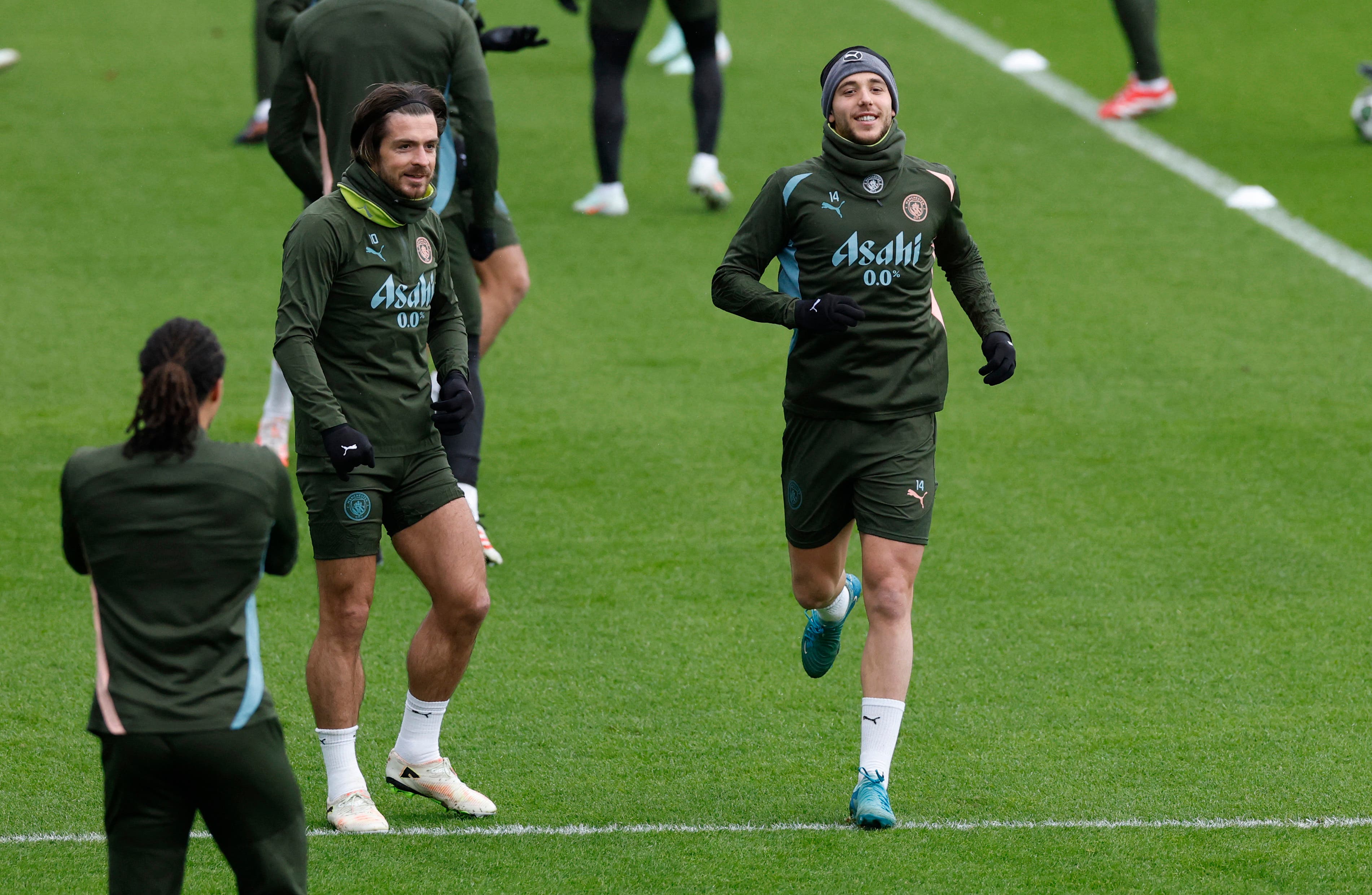 Manchester City's Nico Gonzalez and Jack Grealish during training