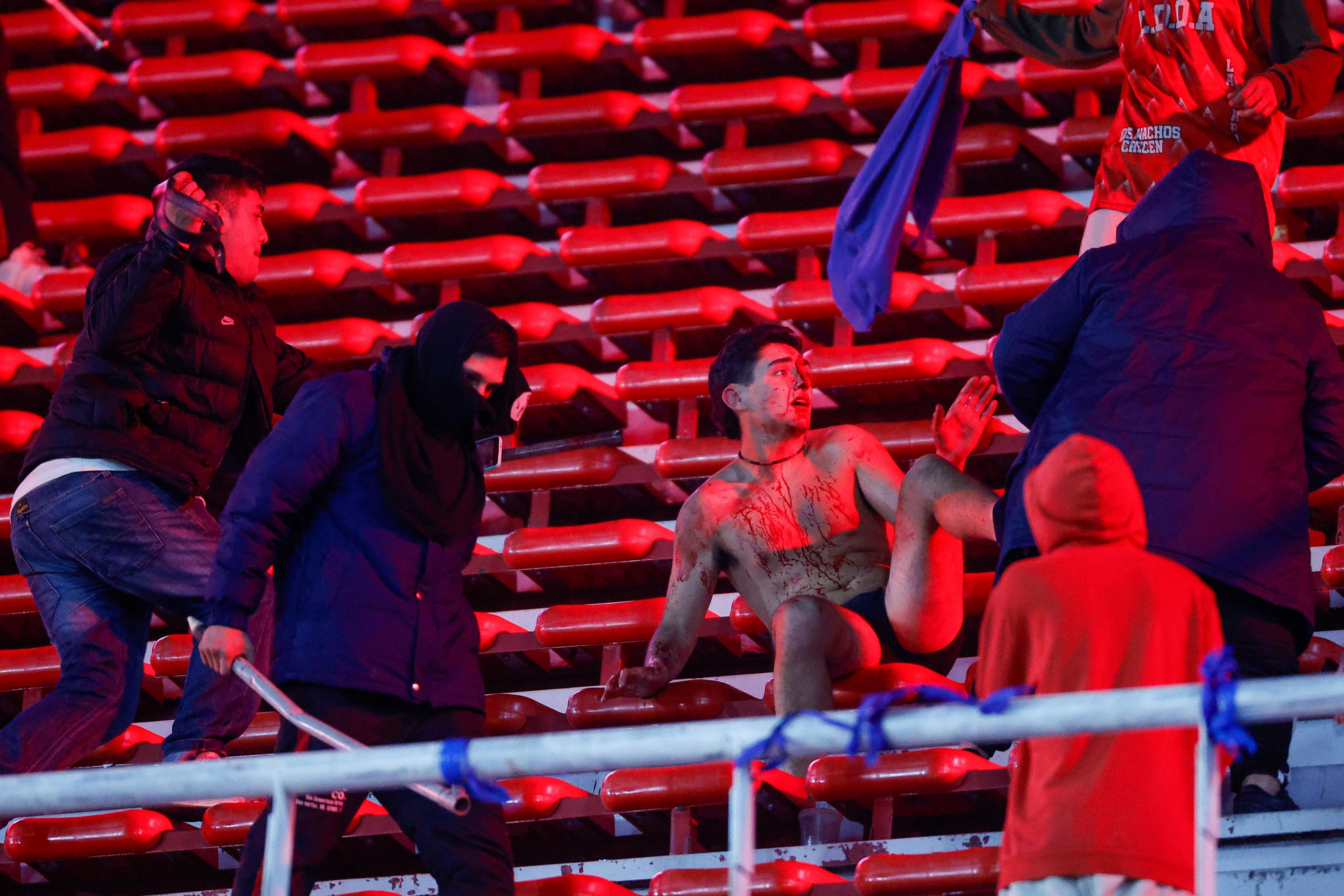 Images of the fight in the stands during the Copa Libertadores match between Independiente CA and Universidad de Chile.