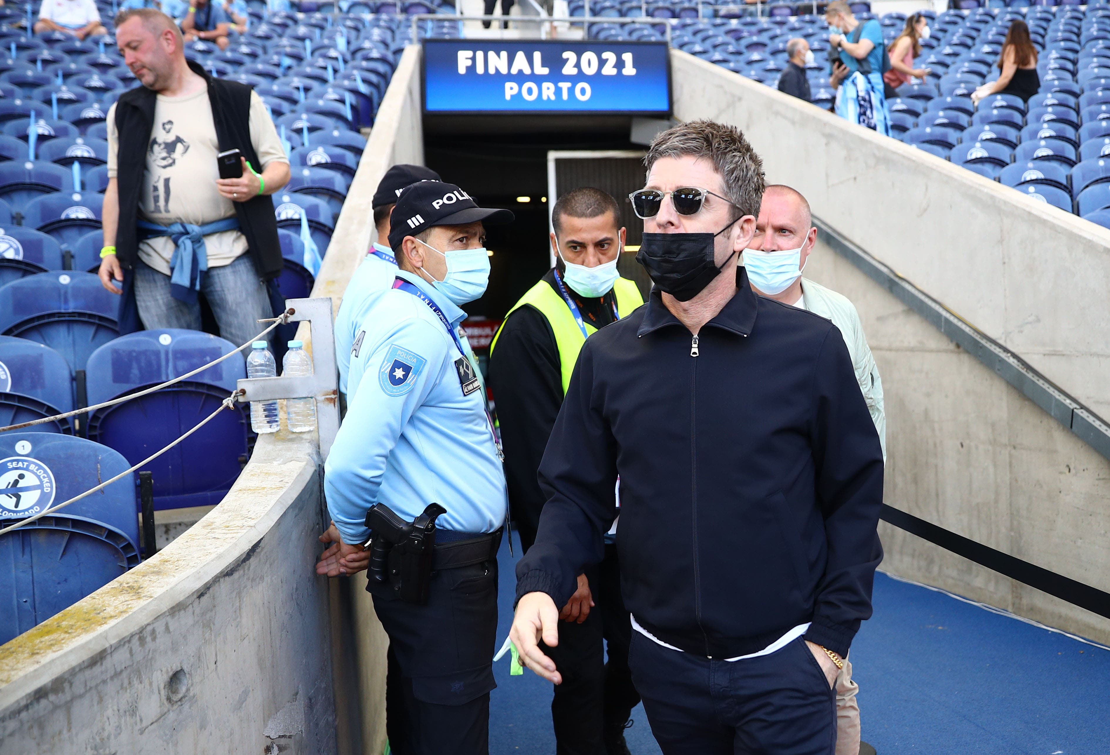 Singer and Manchester City fan Noel Gallagher inside the stadium before the match