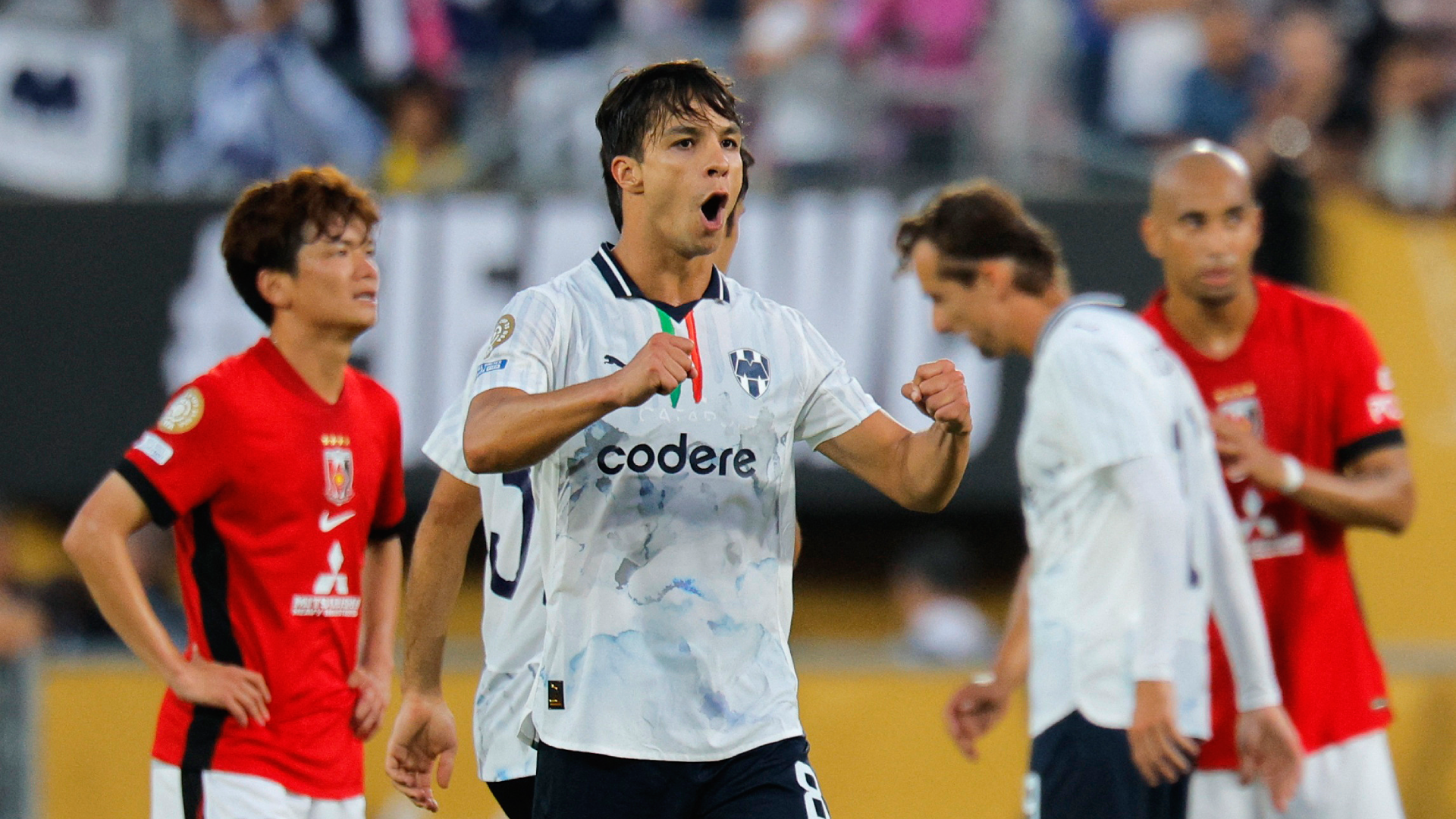 Monterrey player celebrates a goal during the match against Urawa Red Diamonds in the Club World Cup.