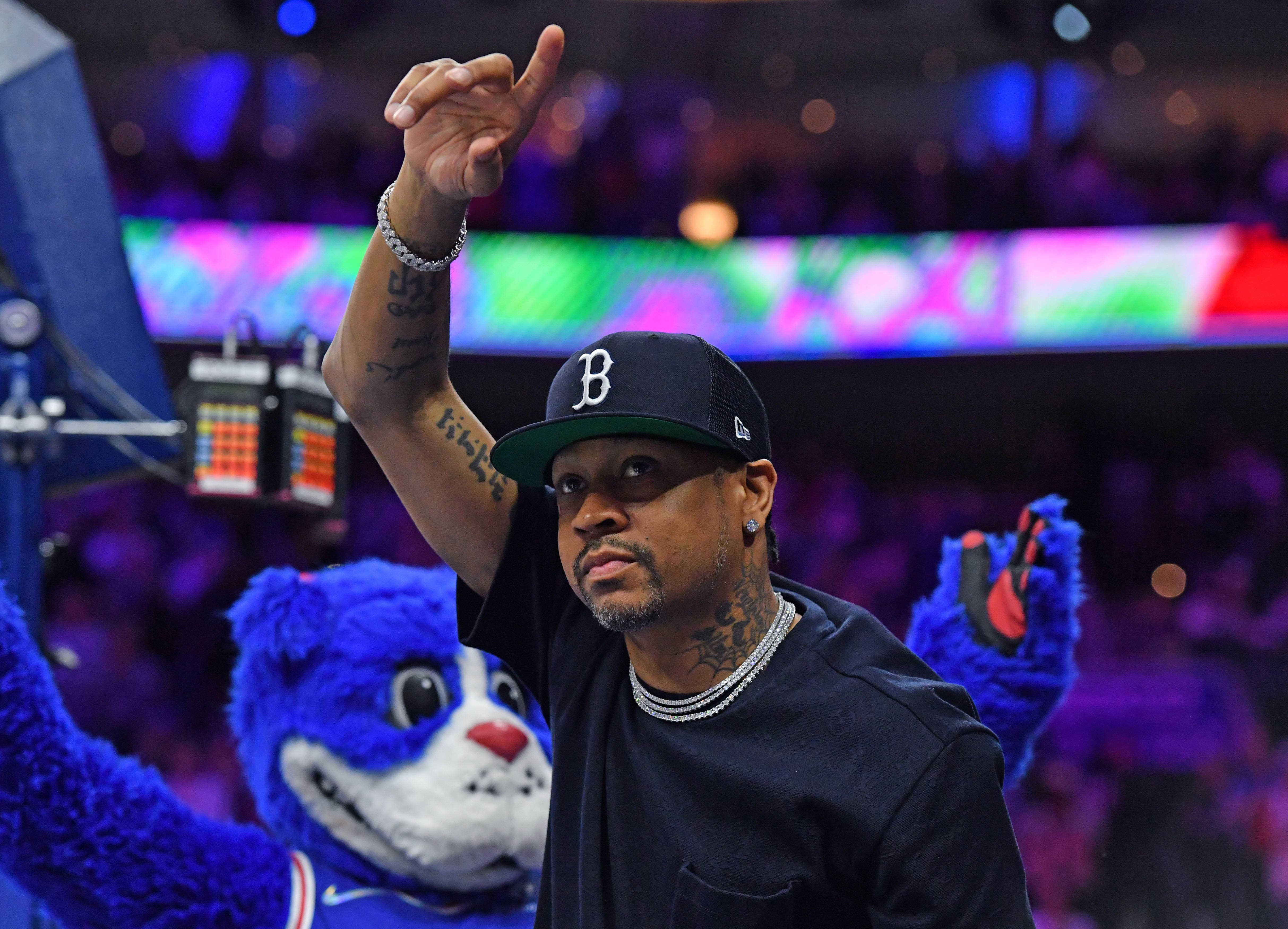 Allen Iverson saying hello to the crowd at Philadelphia 76ers v Brooklyn Nets.