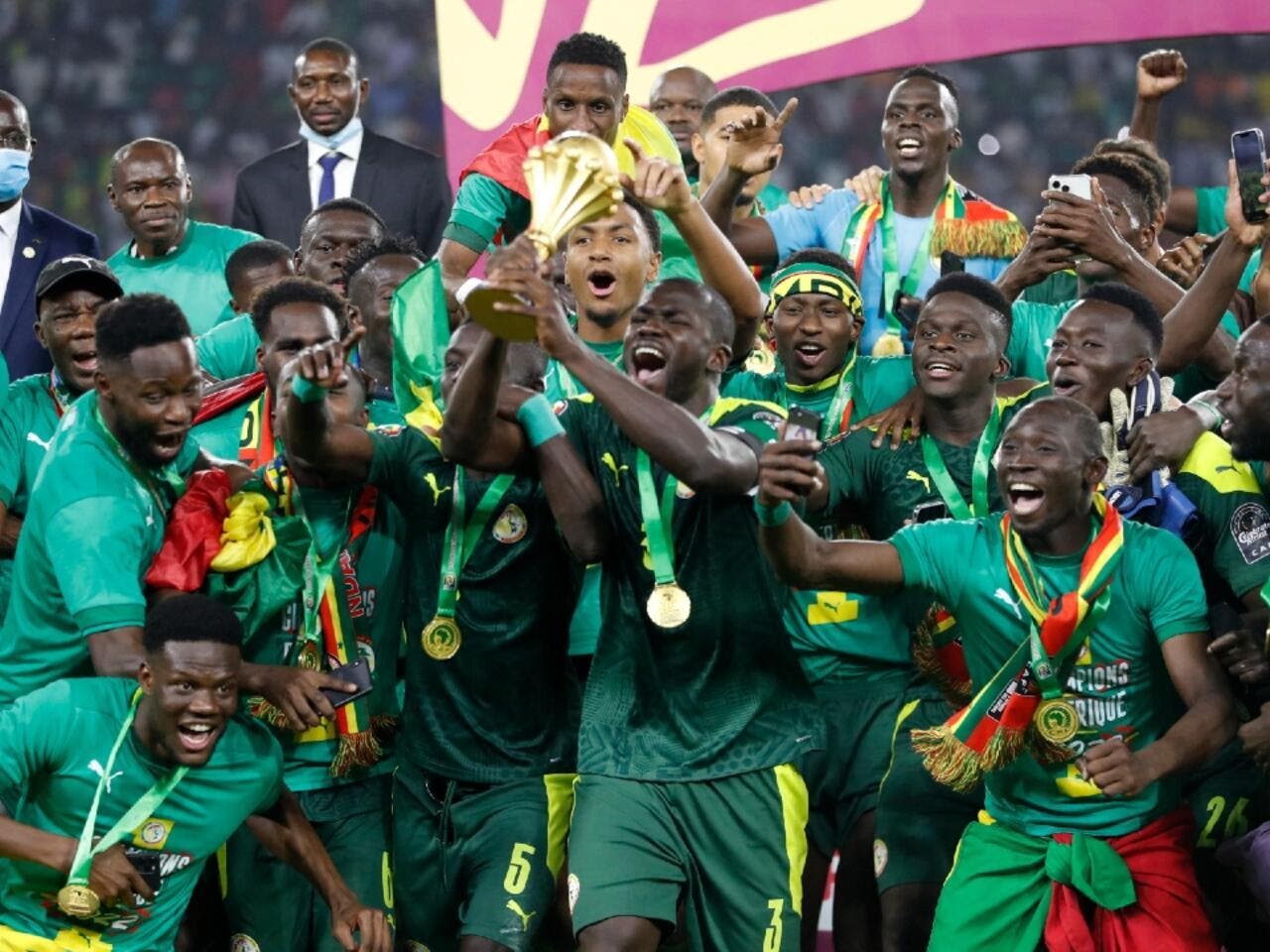 Senegal National Team celebrates the AFCON 2021 Championship.