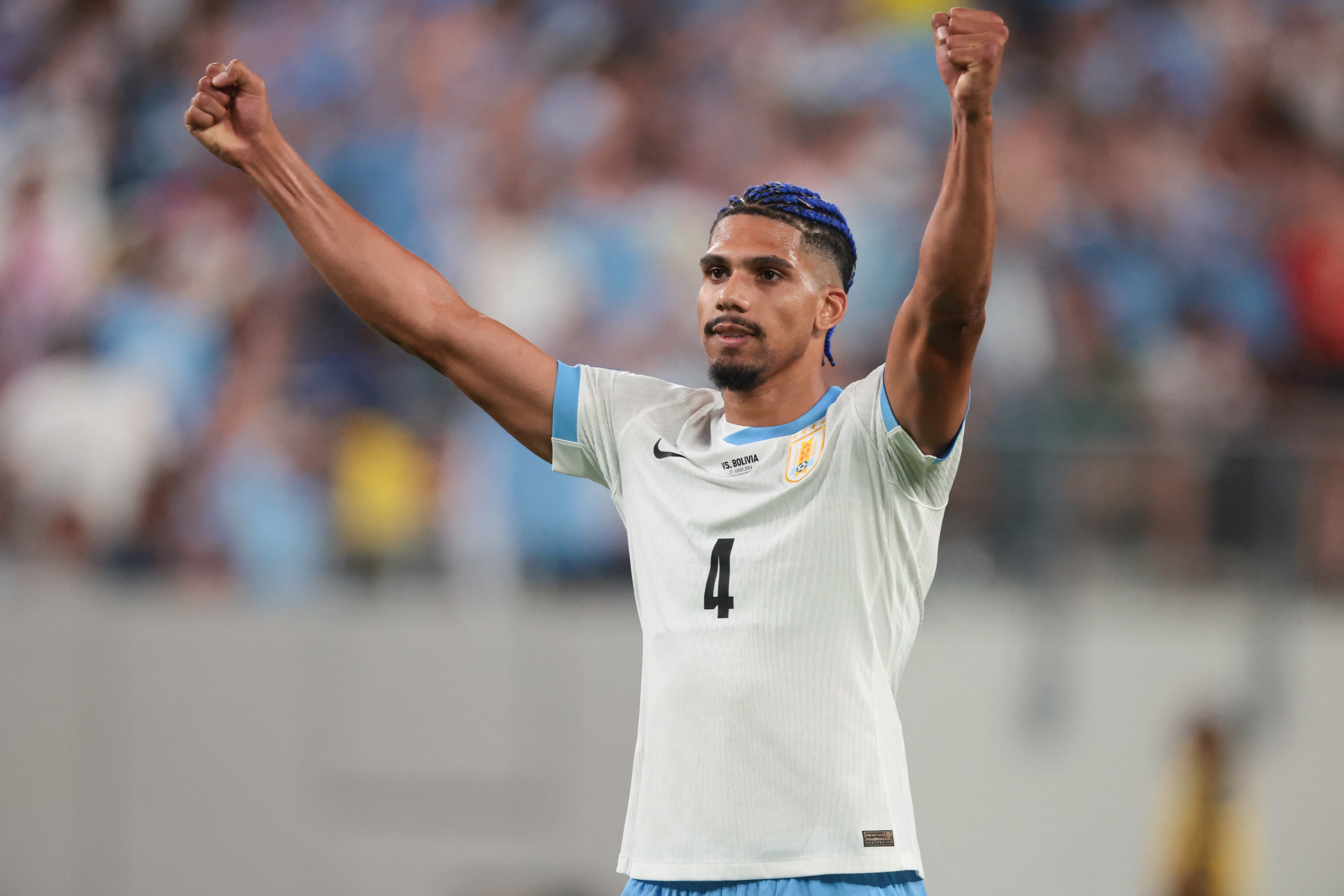 Ronald Araujo celebrating after winning with Uruguay