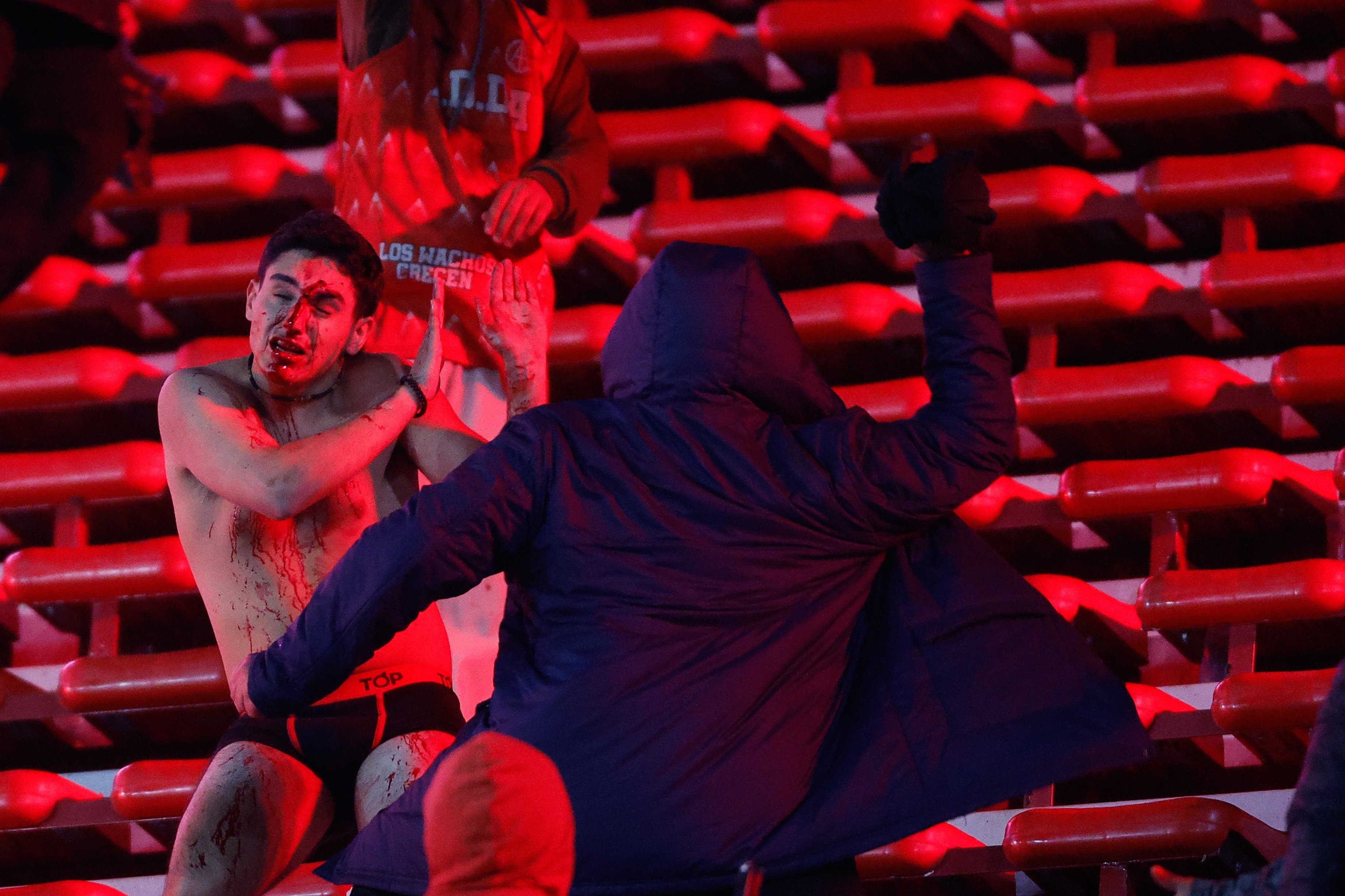 Images of the fight in the stands during the Copa Libertadores match between Independiente CA and Universidad de Chile.