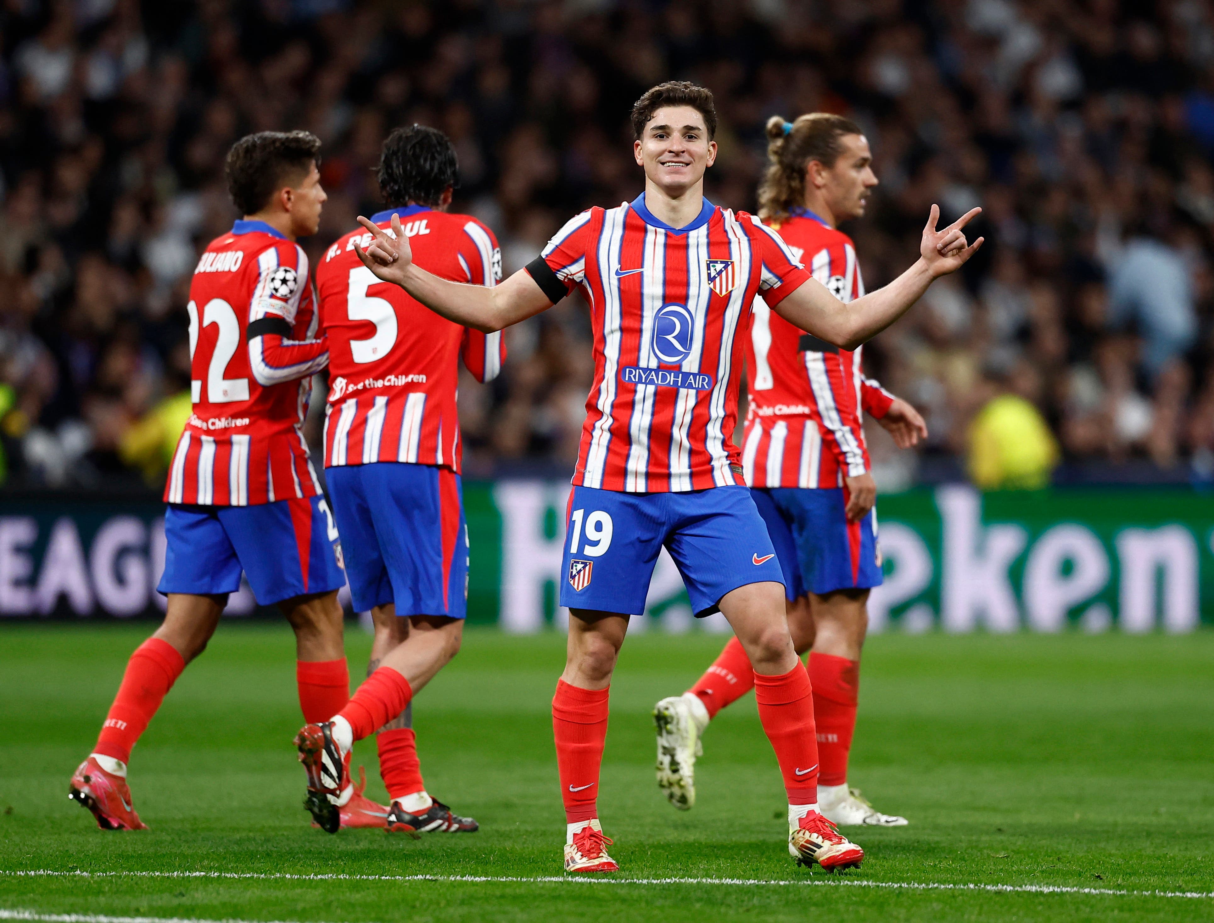 Atletico Madrid's Julian Alvarez celebrates scoring