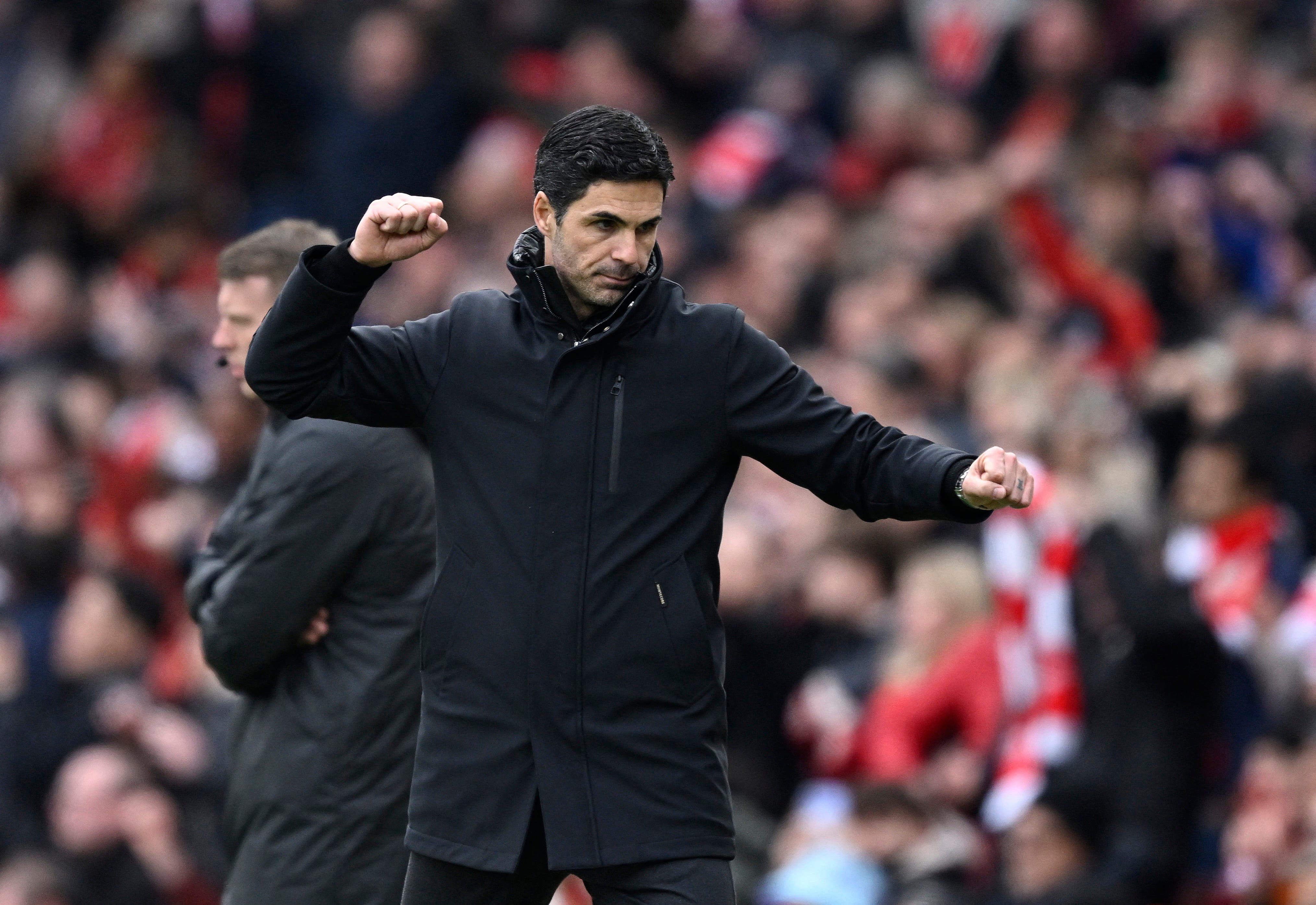 Soccer Football - Premier League - Arsenal v Chelsea - Emirates Stadium, London, Britain - March 16, 2025 Arsenal manager Mikel Arteta celebrates after the match REUTERS/Tony O Brien