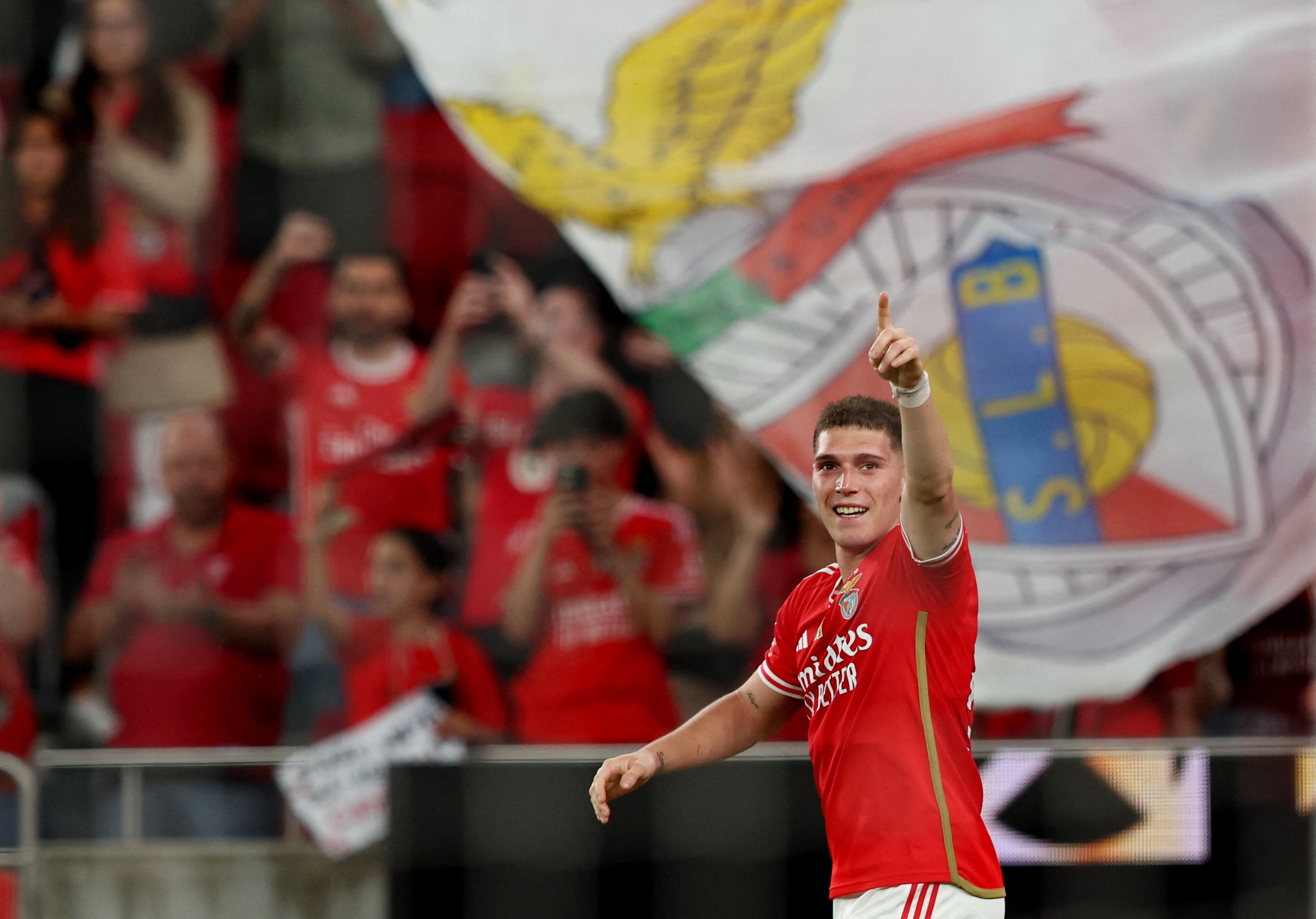 Benfica's Benjamin Rollheiser celebrates scoring their third goal