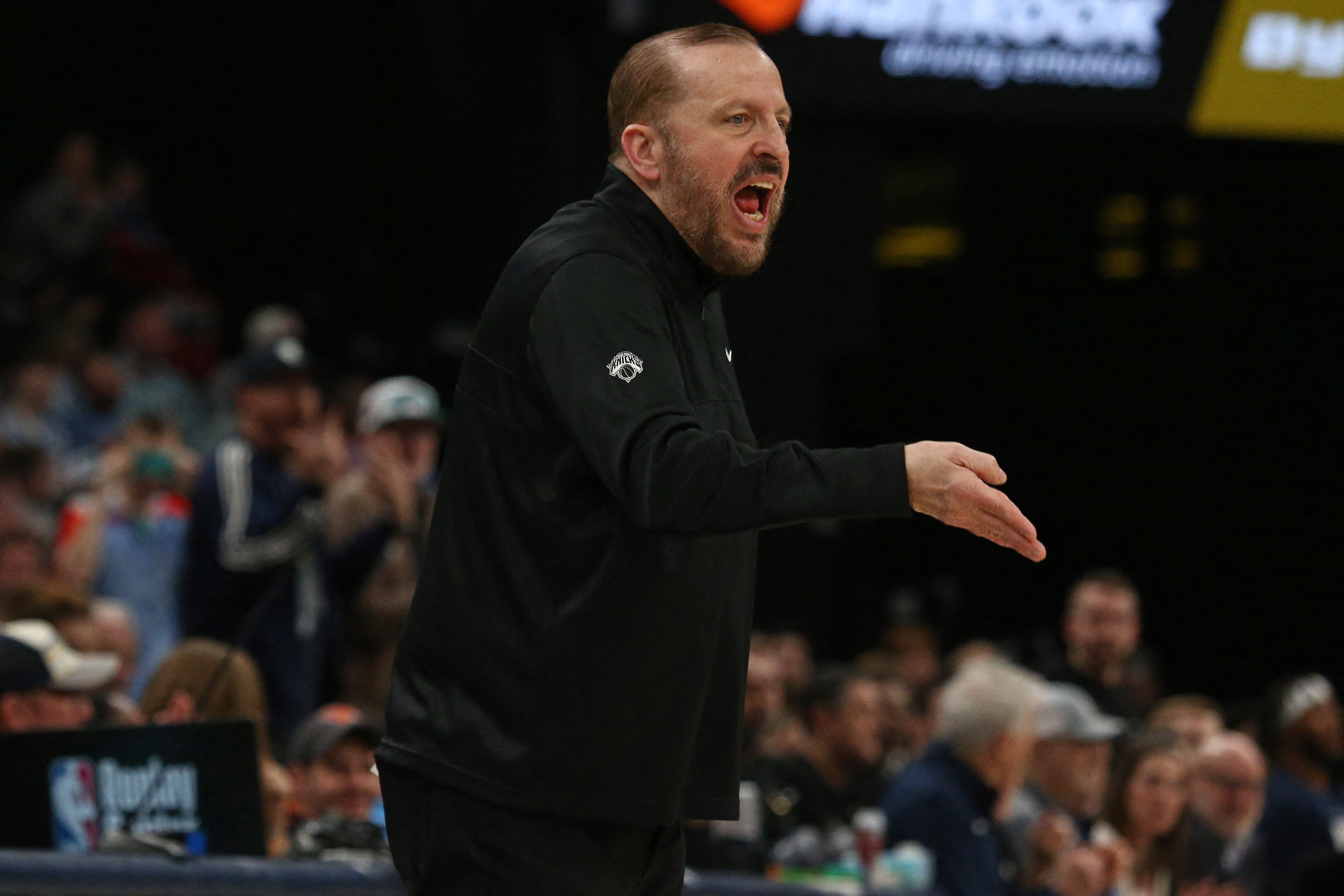 Former New York Knicks head coach Tom Thibodeau reacting to game against the Memphis Grizzlies.