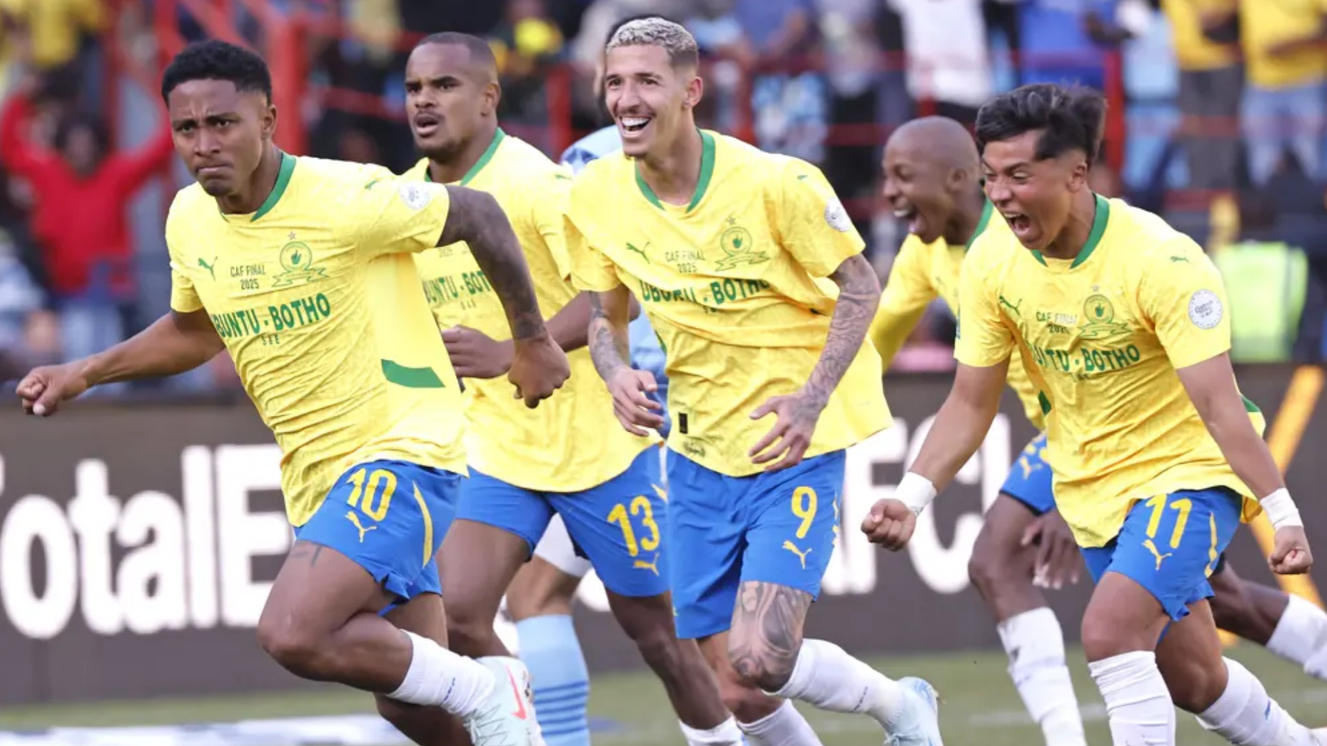 Mamelodi Sundowns celebrate scoring in the CAF Champions League