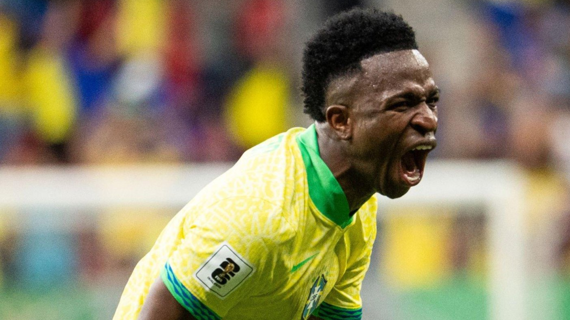 Vinícius Jr celebrates a goal during a match with thte Brazil National Team.