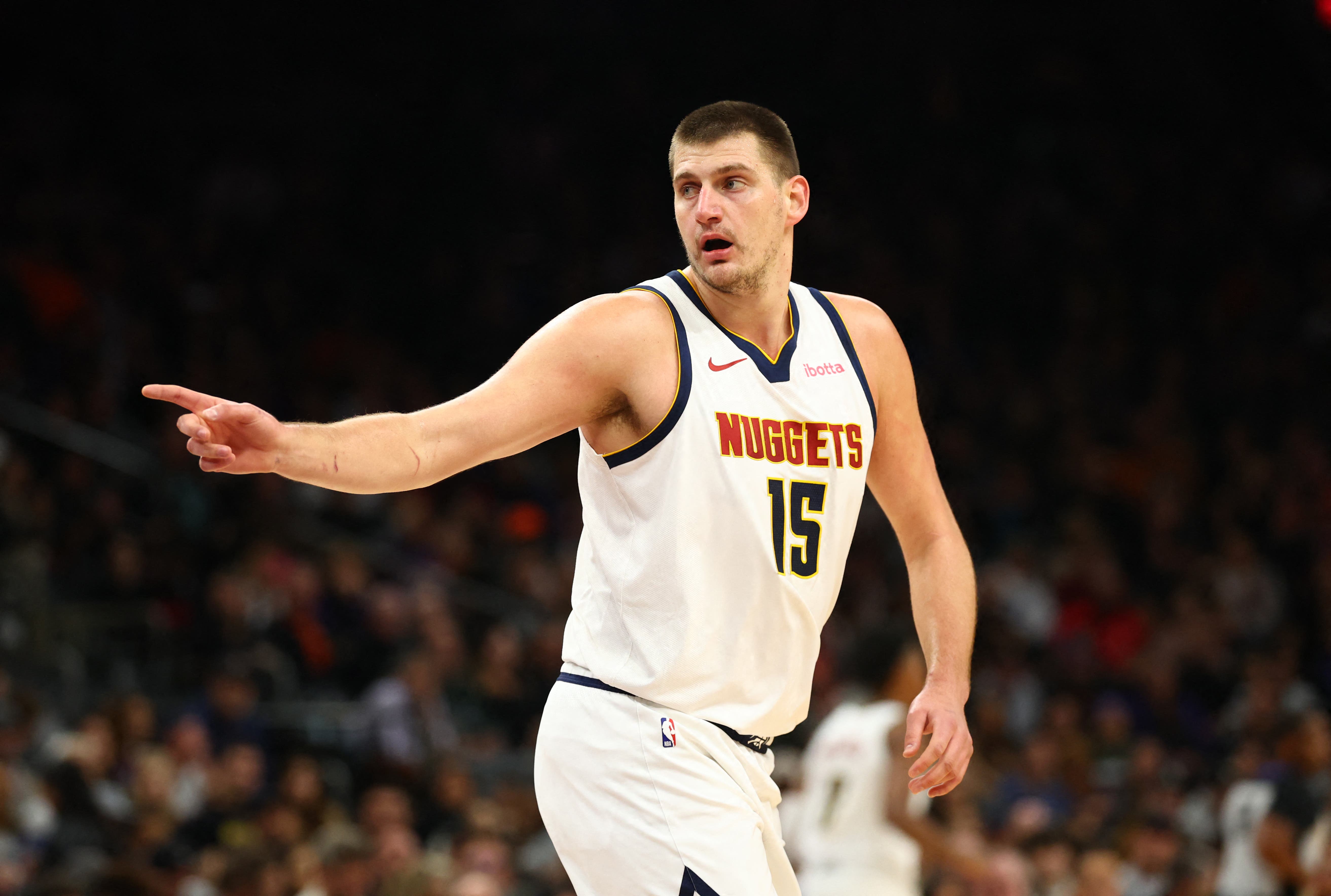 Denver Nuggets' Nikola Jokic against the Phoenix Suns in 2023.