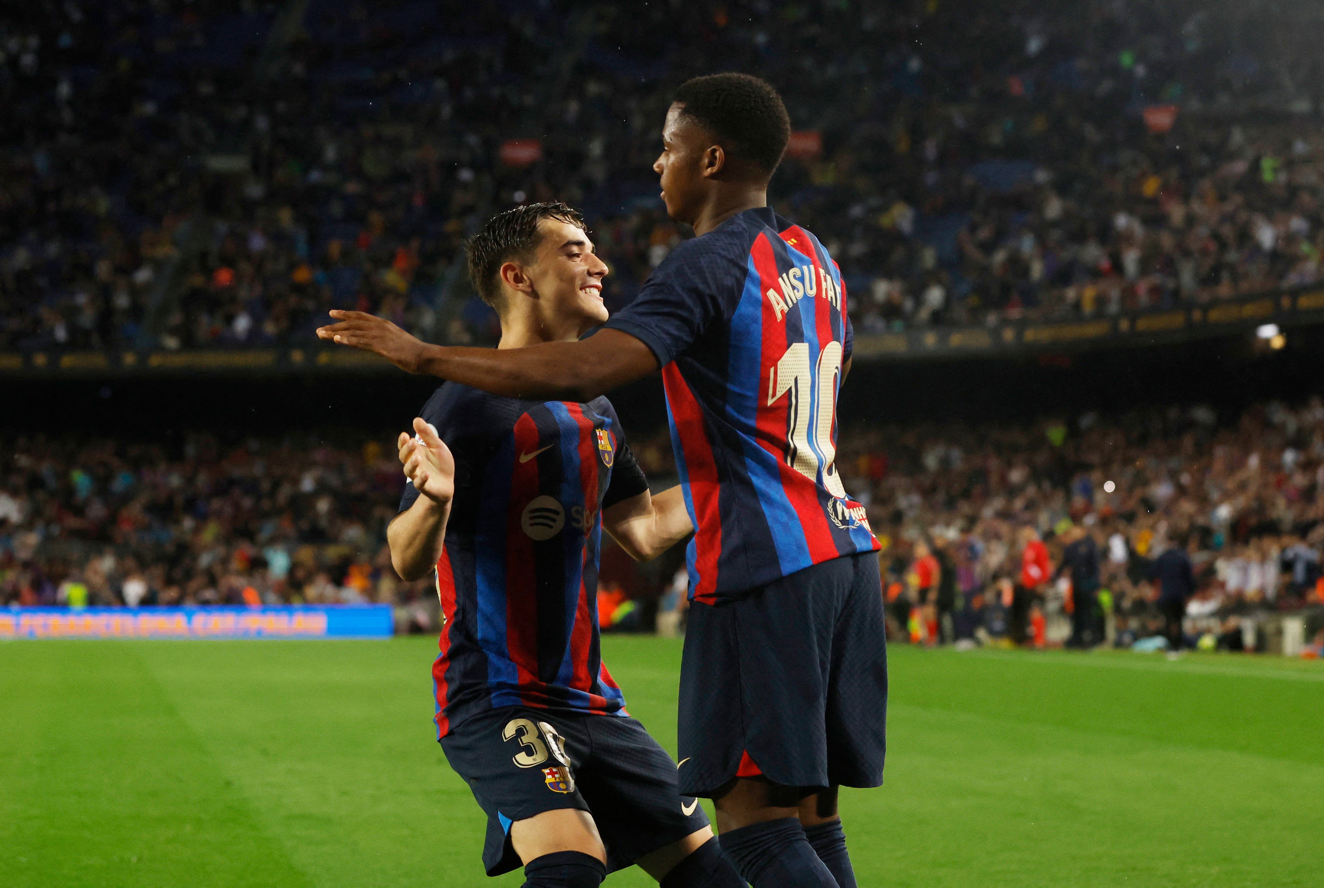 Gavi and Ansu playing for Barcelona