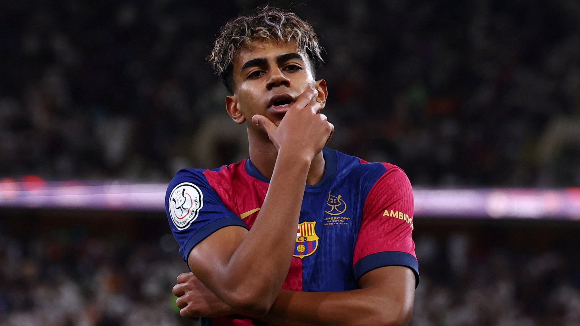 Lamine Yamal celebrate during a match with FC Barcelona.