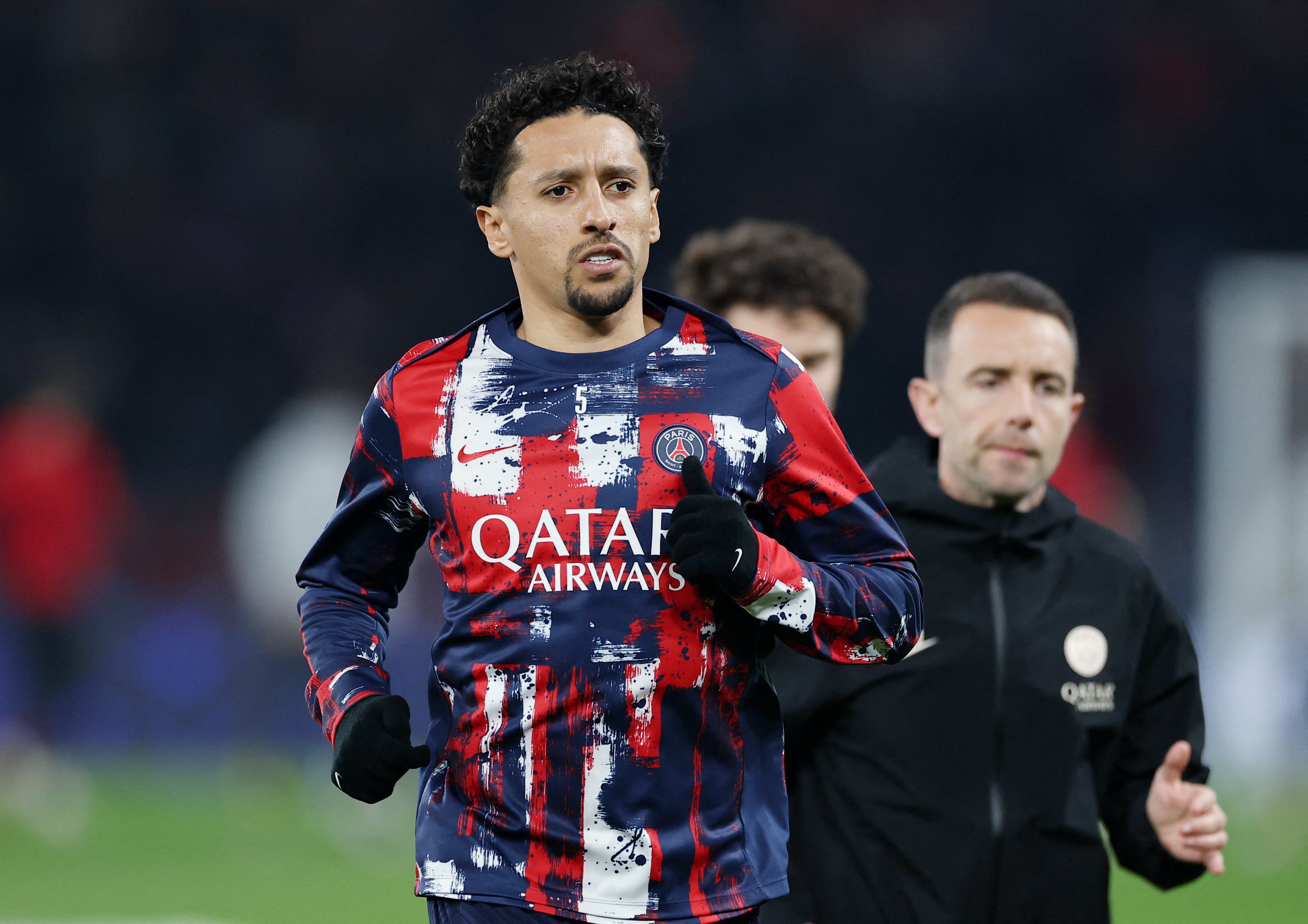 Paris St Germain's Marquinhos during the warm up