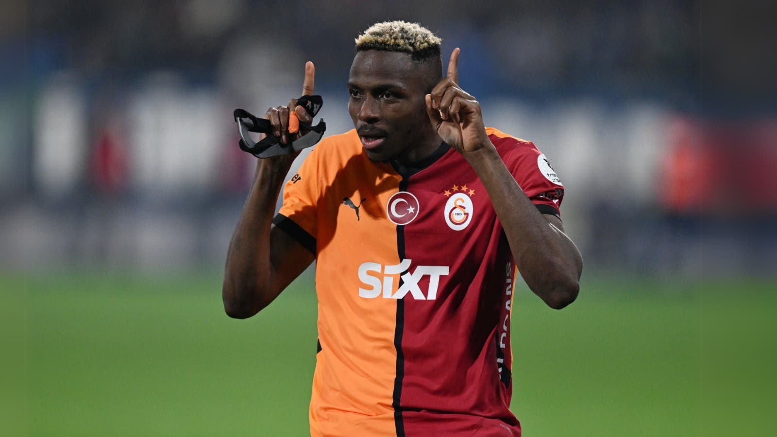 Osimhen celebrates after scoring brace against Rizespor