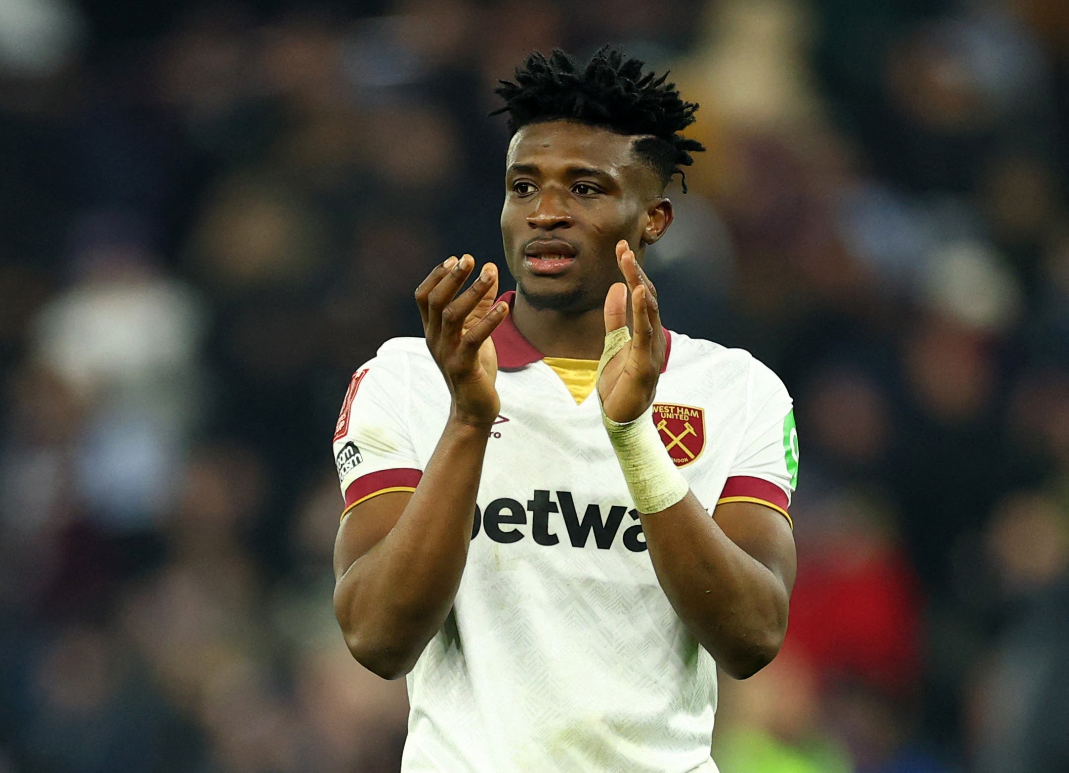 Mohammed Kudus playing for West Ham against Aston Villa in the FA Cup.
