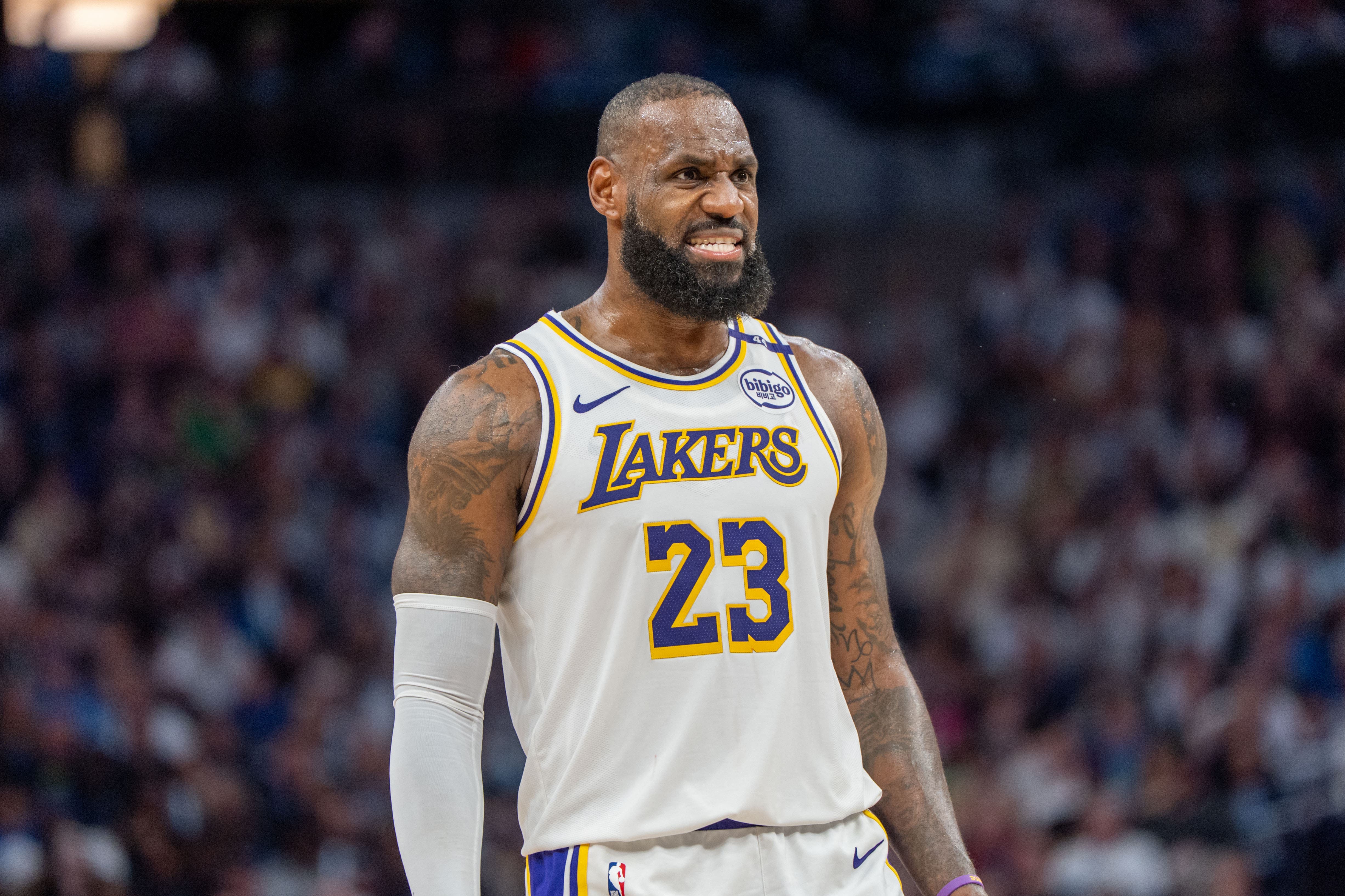 LeBron James playing for the Los Angeles Lakers against the Minnesota Timberwolves.