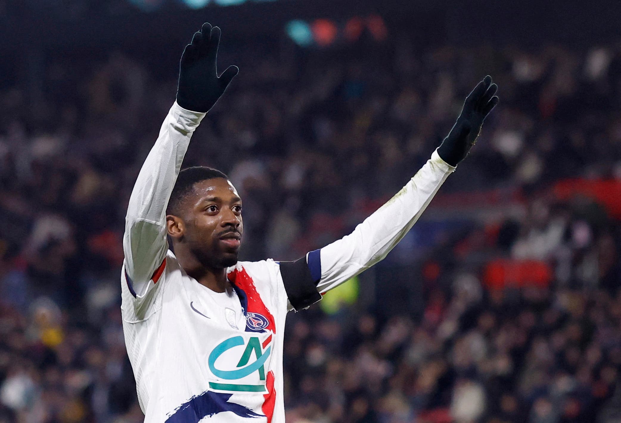 Paris St Germain's Ousmane Dembele celebrates scoring